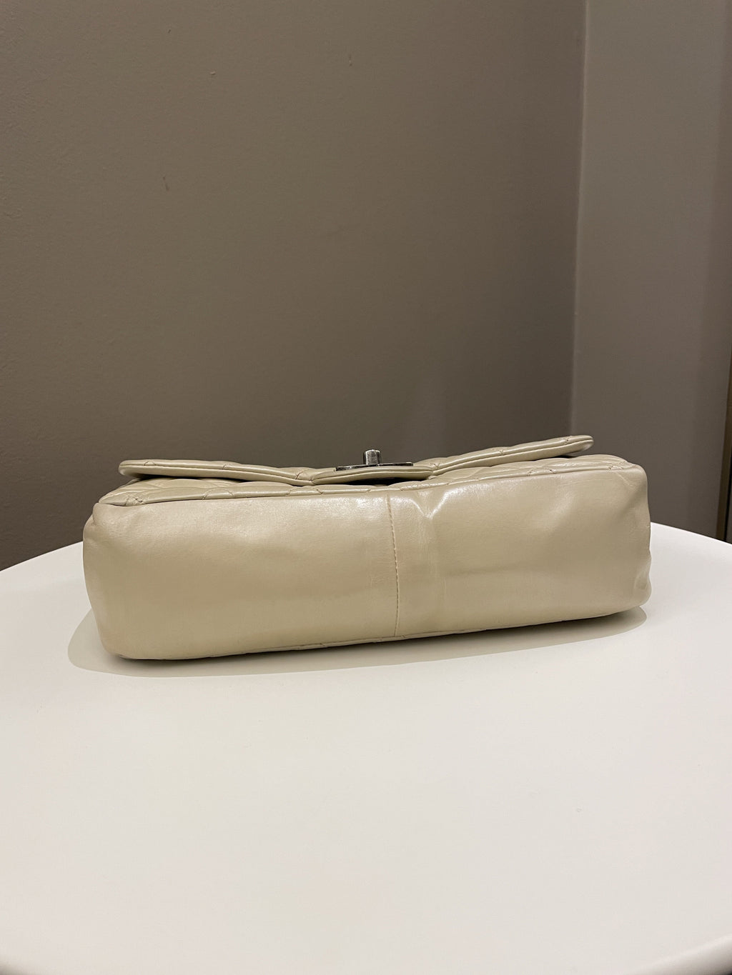 Chanel Quilted Handle Flap Bag Beige Calfskin