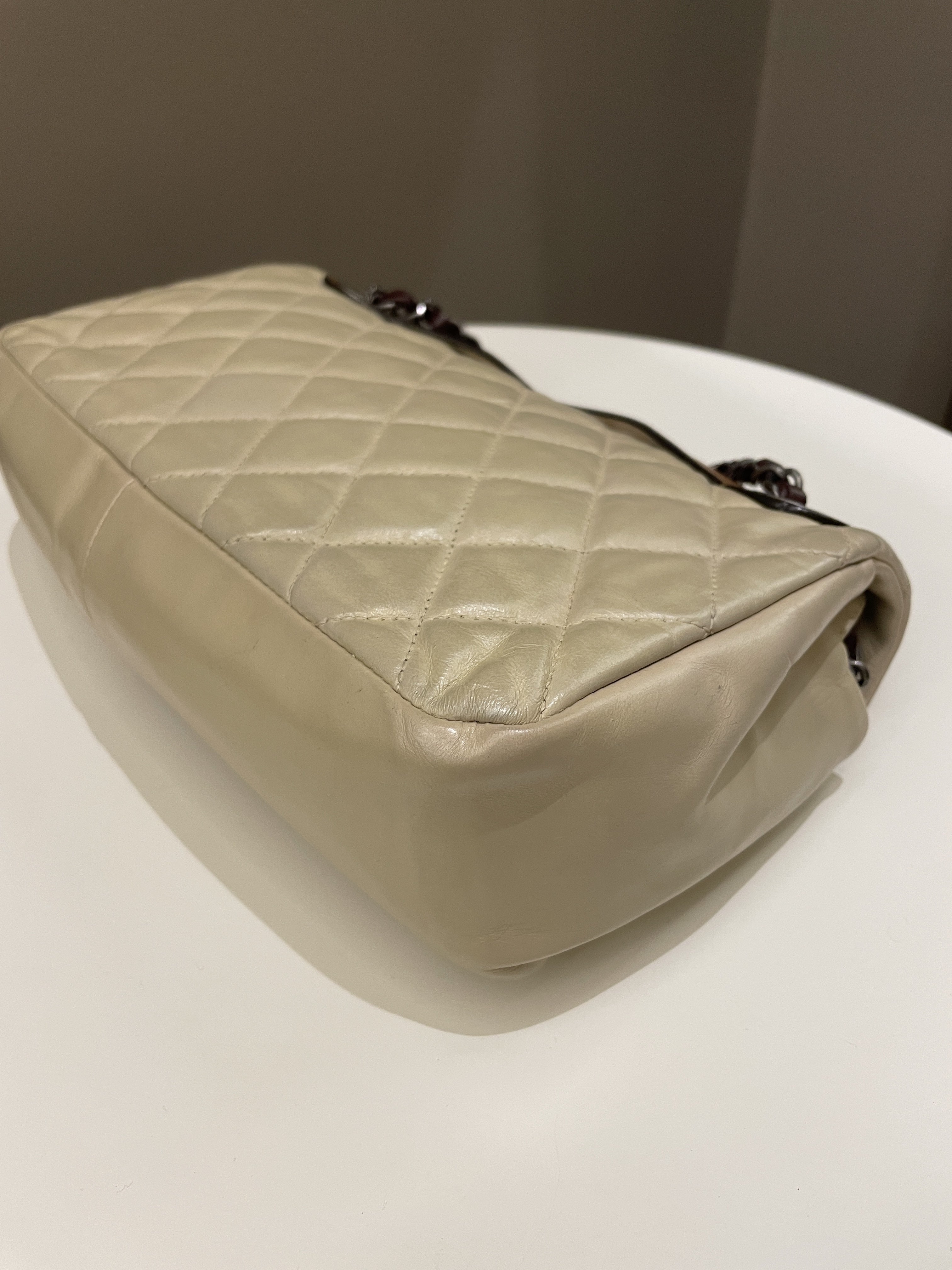 Chanel Quilted Handle Flap Bag Beige Calfskin