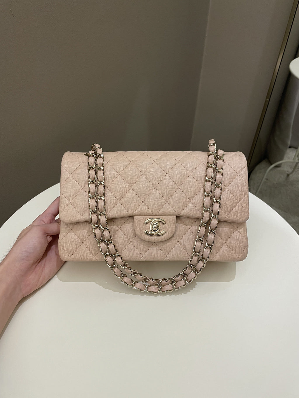 Chanel Classic Quilted Medium Double Flap Beige Caviar