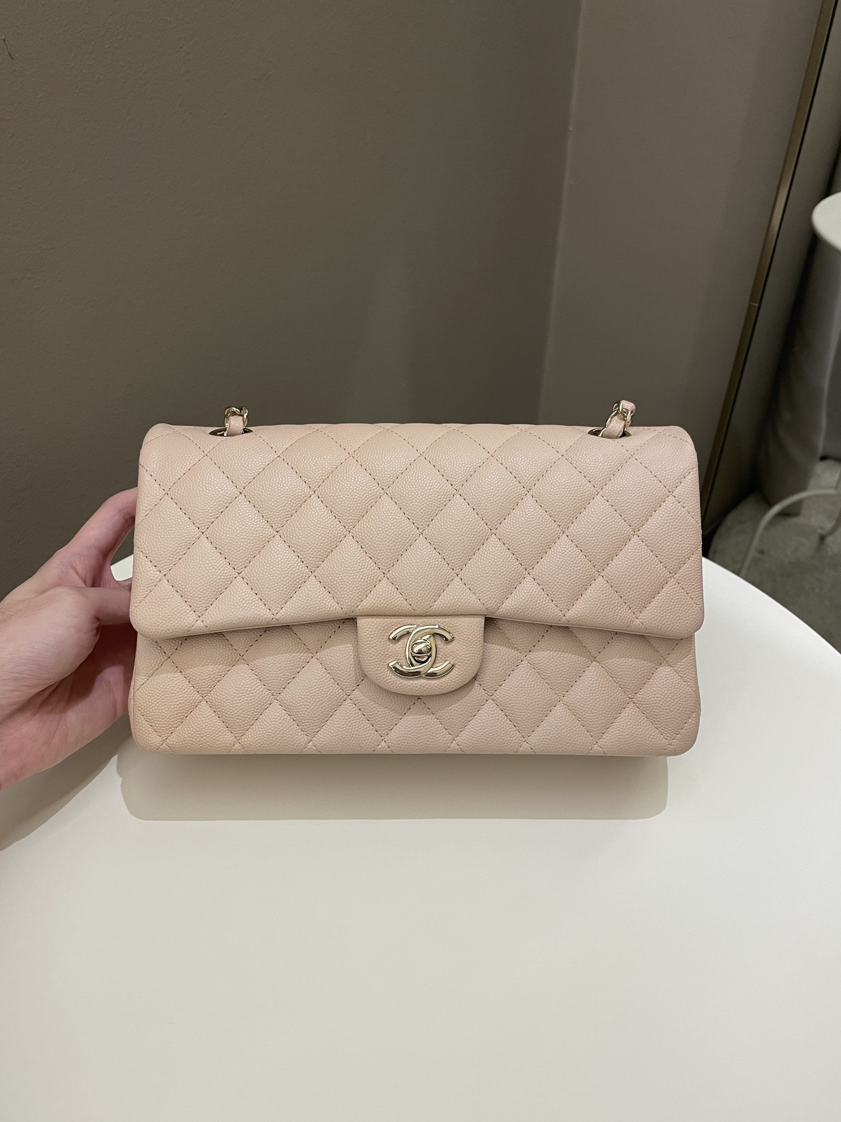 Chanel Classic Quilted Medium Double Flap Beige Caviar