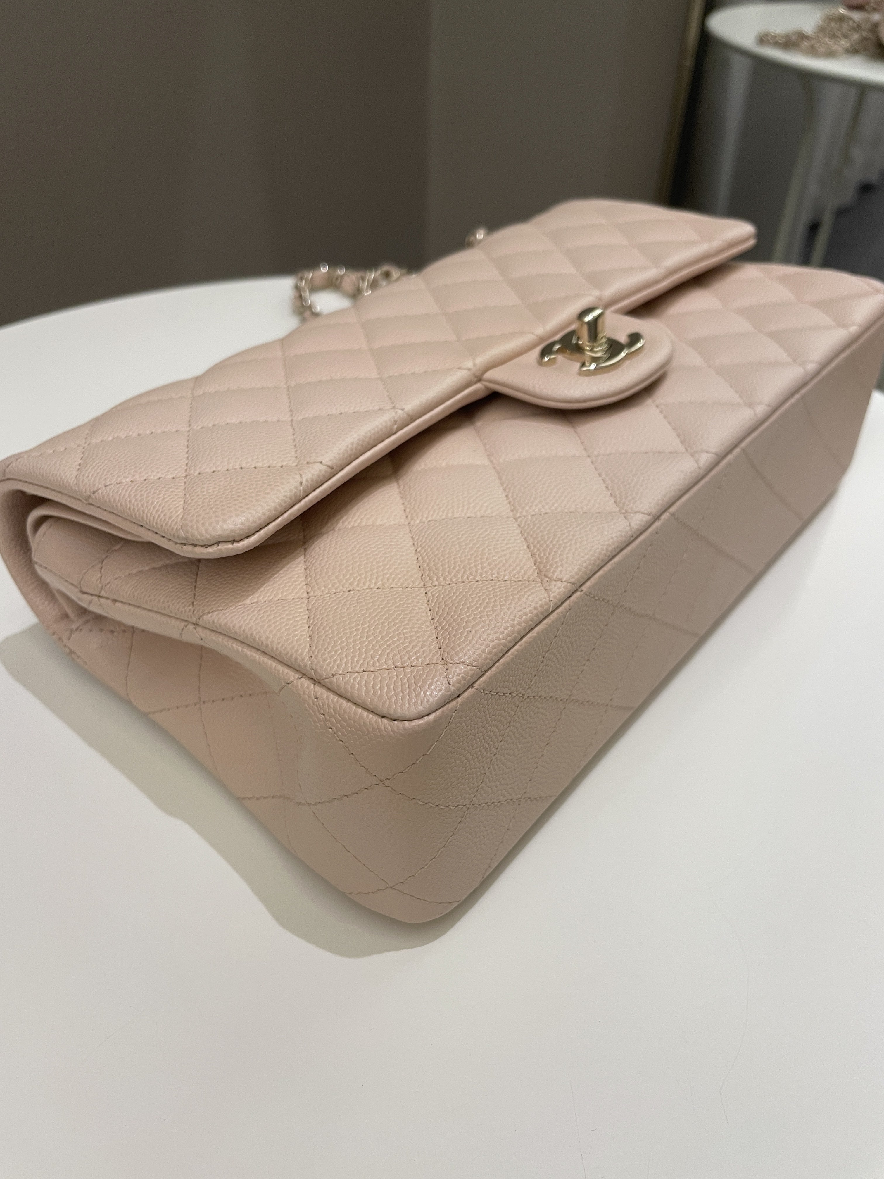 Chanel Classic Quilted Medium Double Flap Beige Caviar