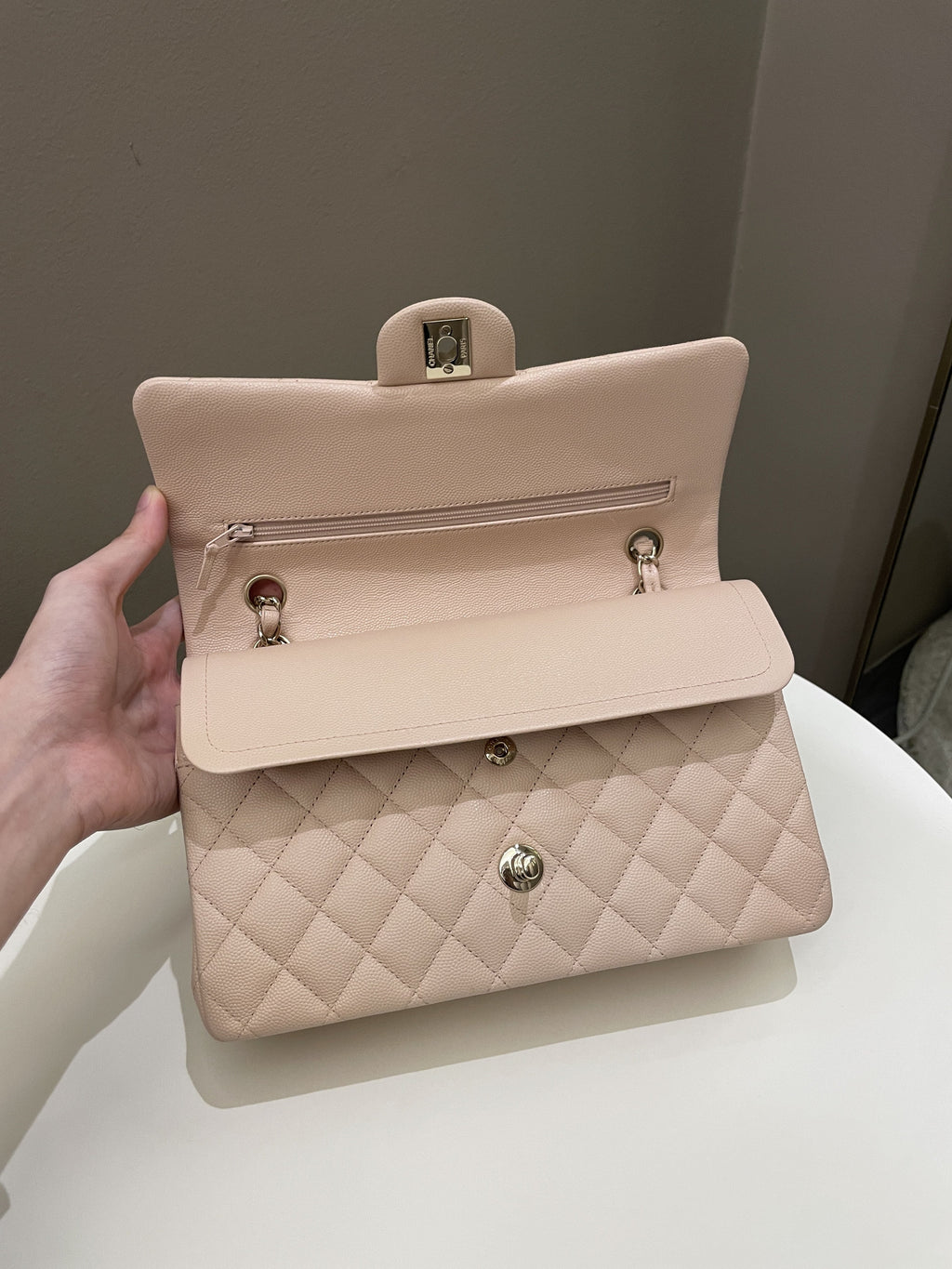 Chanel Classic Quilted Medium Double Flap Beige Caviar