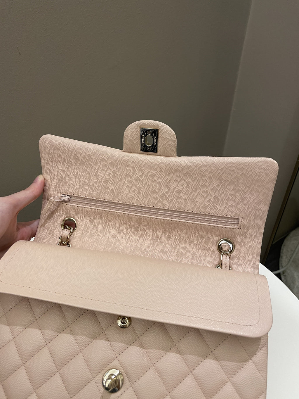 Chanel Classic Quilted Medium Double Flap Beige Caviar