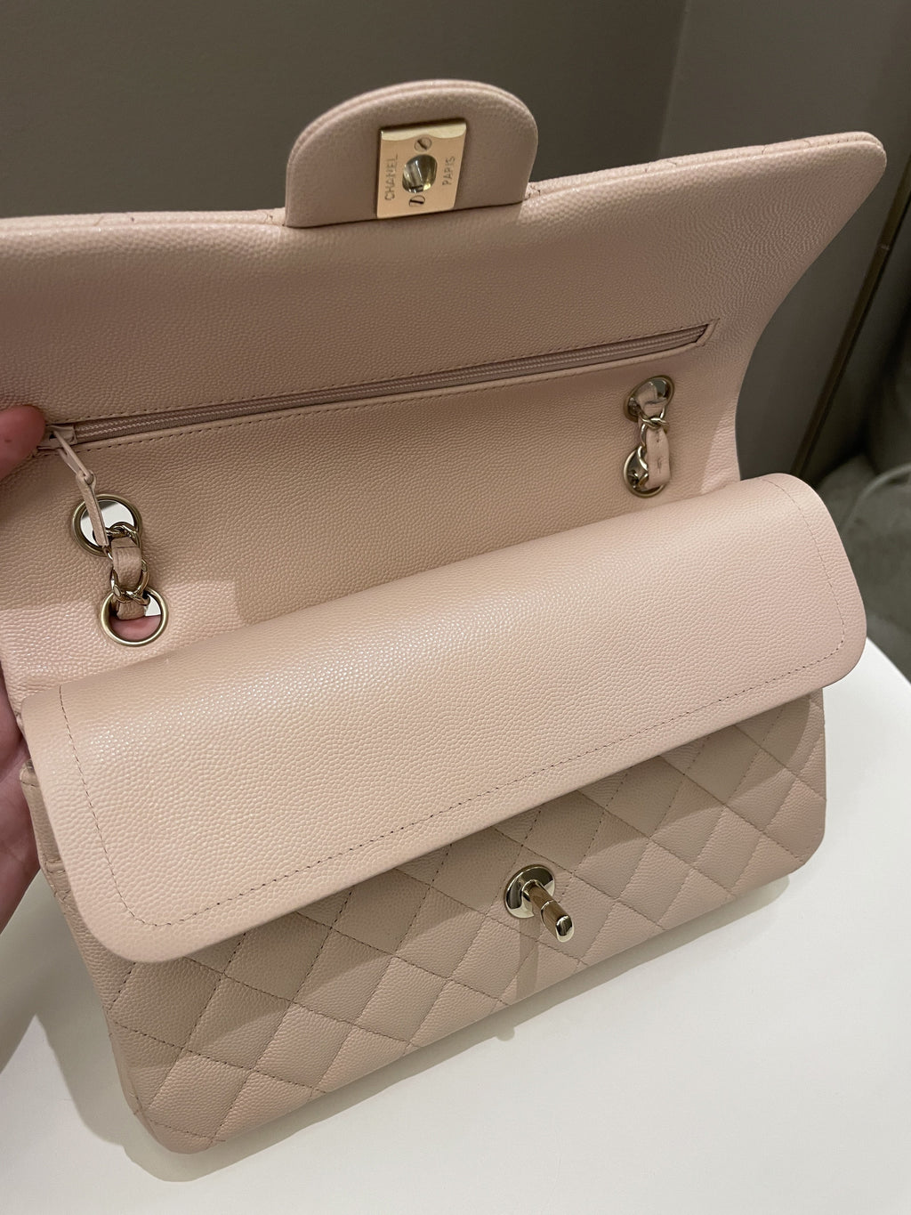 Chanel Classic Quilted Medium Double Flap Beige Caviar