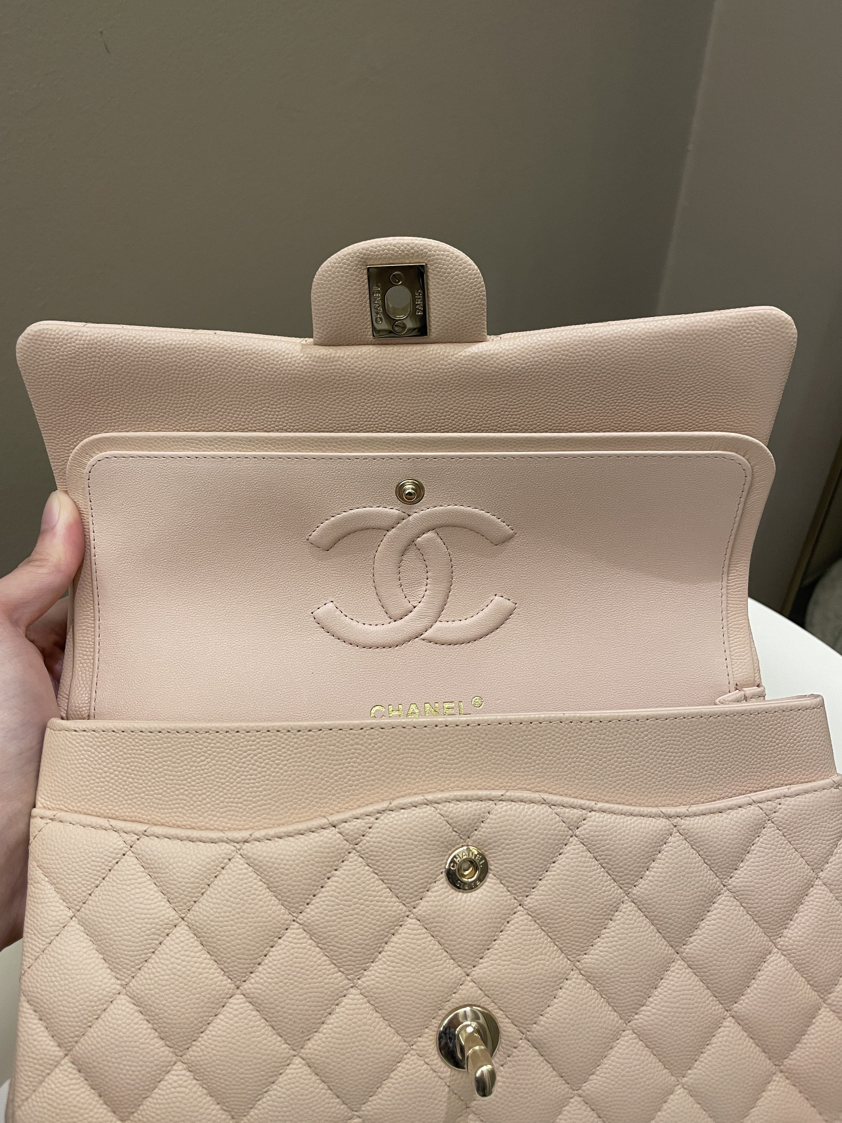 Chanel Classic Quilted Medium Double Flap Beige Caviar