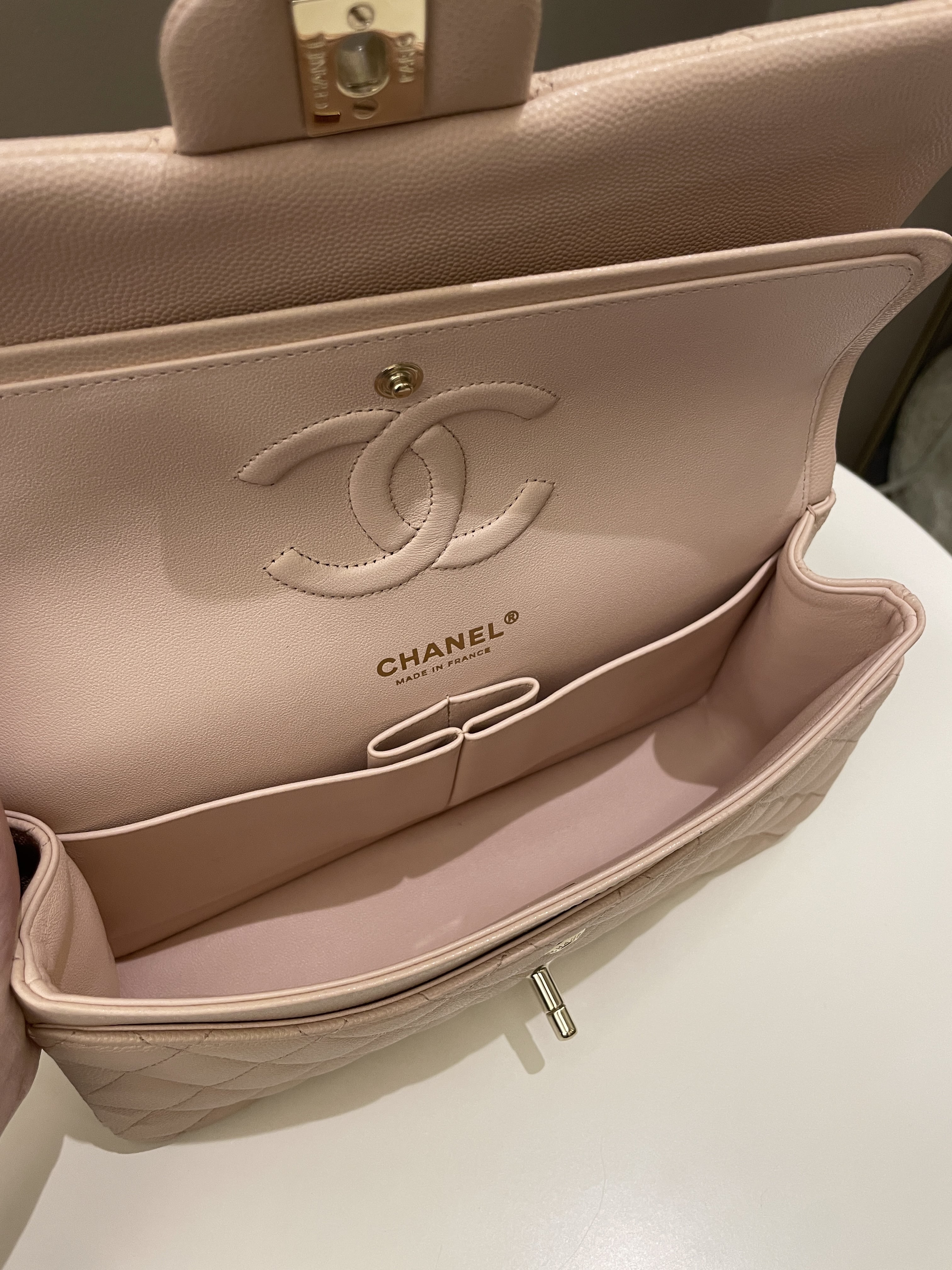 Chanel Classic Quilted Medium Double Flap Beige Caviar