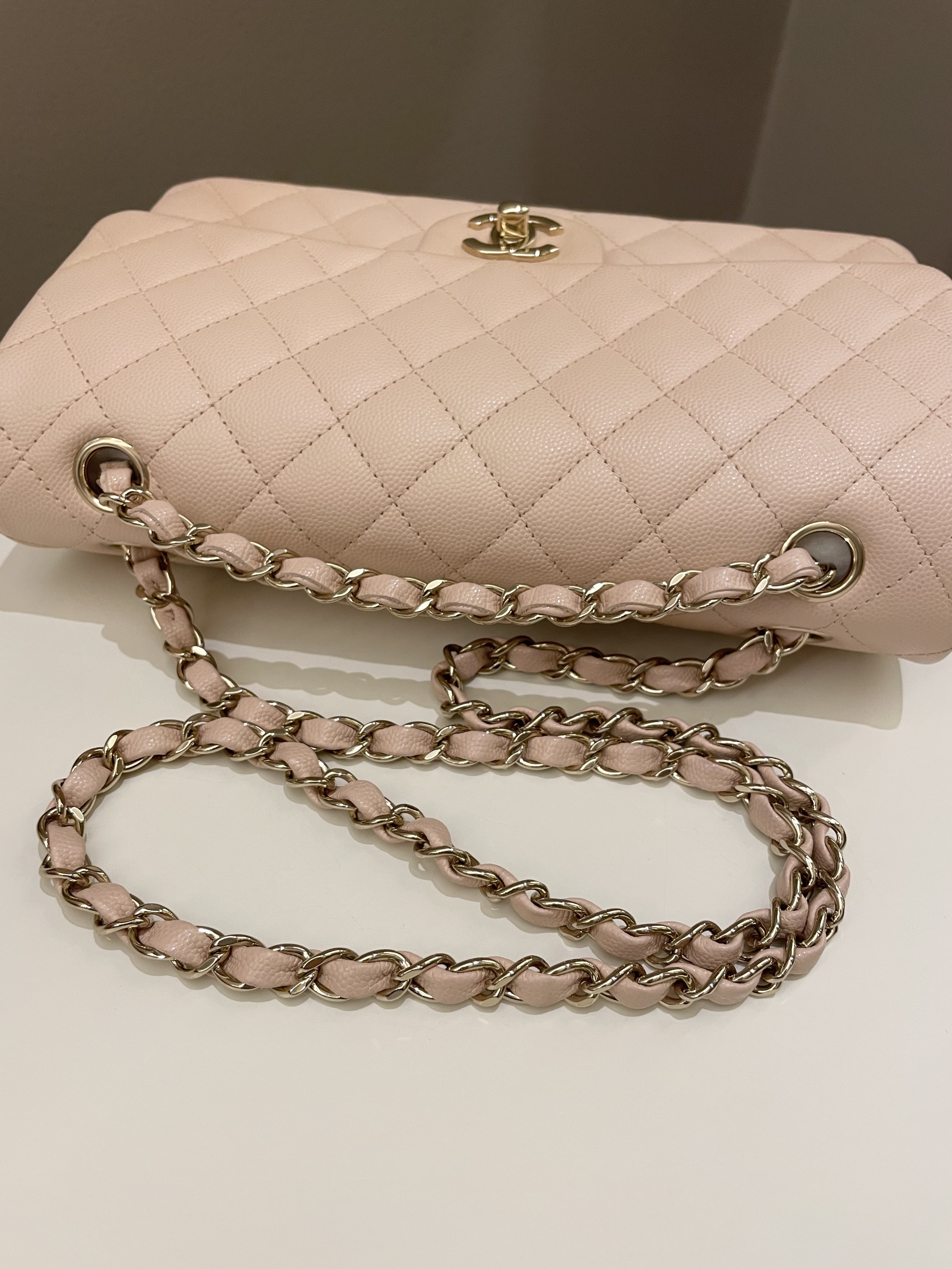 Chanel Classic Quilted Medium Double Flap Beige Caviar