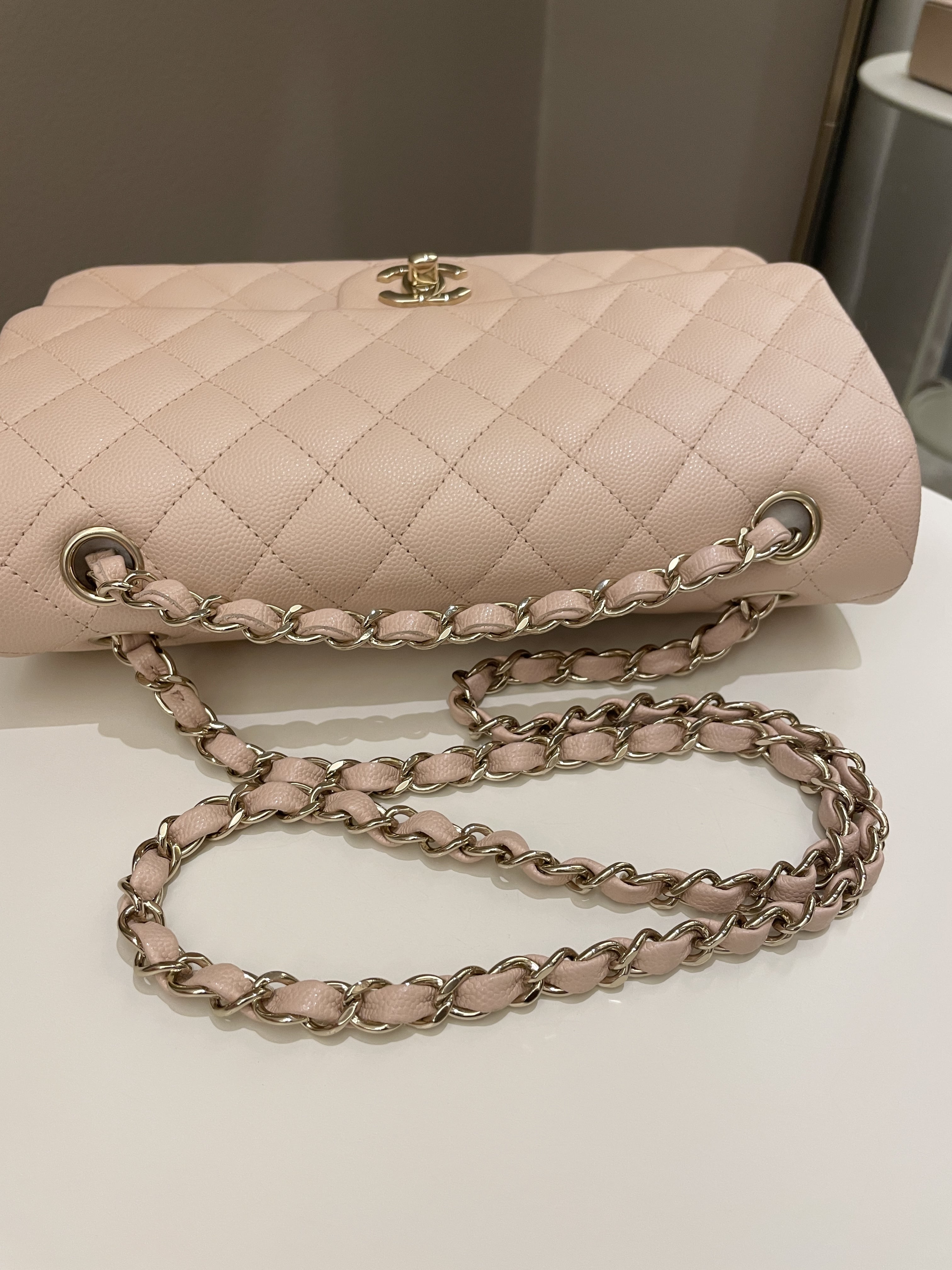 Chanel Classic Quilted Medium Double Flap Beige Caviar