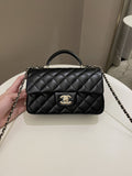 Chanel Quilted Top Handle Mini Rectangular Black Lambskin
