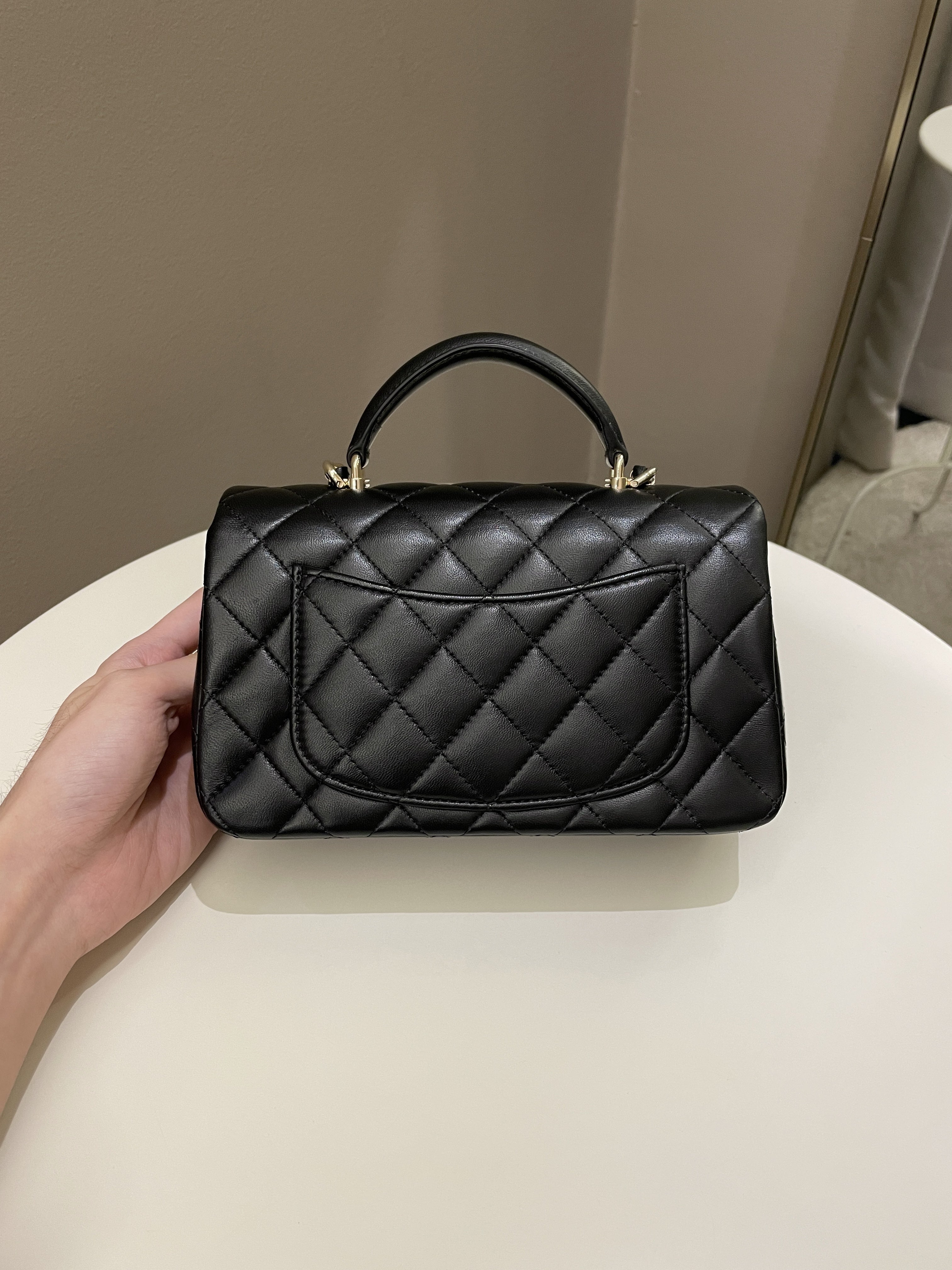 Chanel Quilted Top Handle Mini Rectangular Black Lambskin