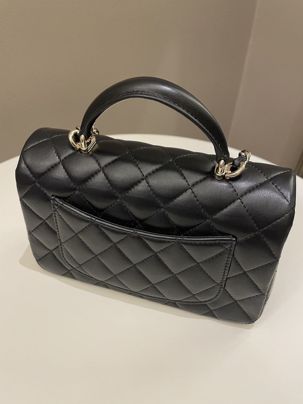 Chanel Quilted Top Handle Mini Rectangular Black Lambskin
