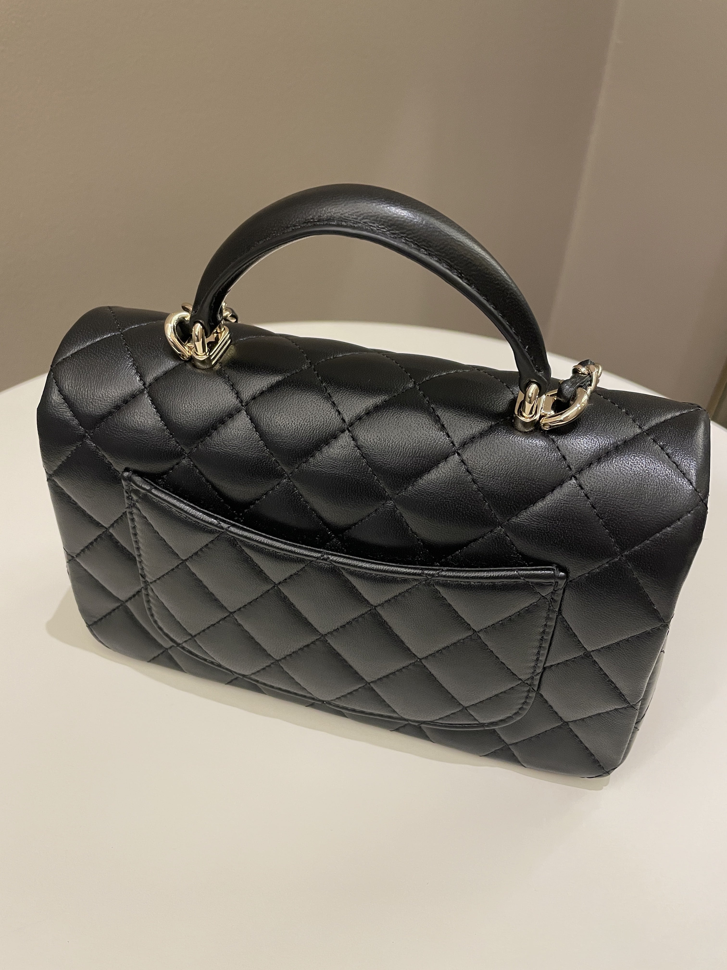 Chanel Quilted Top Handle Mini Rectangular Black Lambskin
