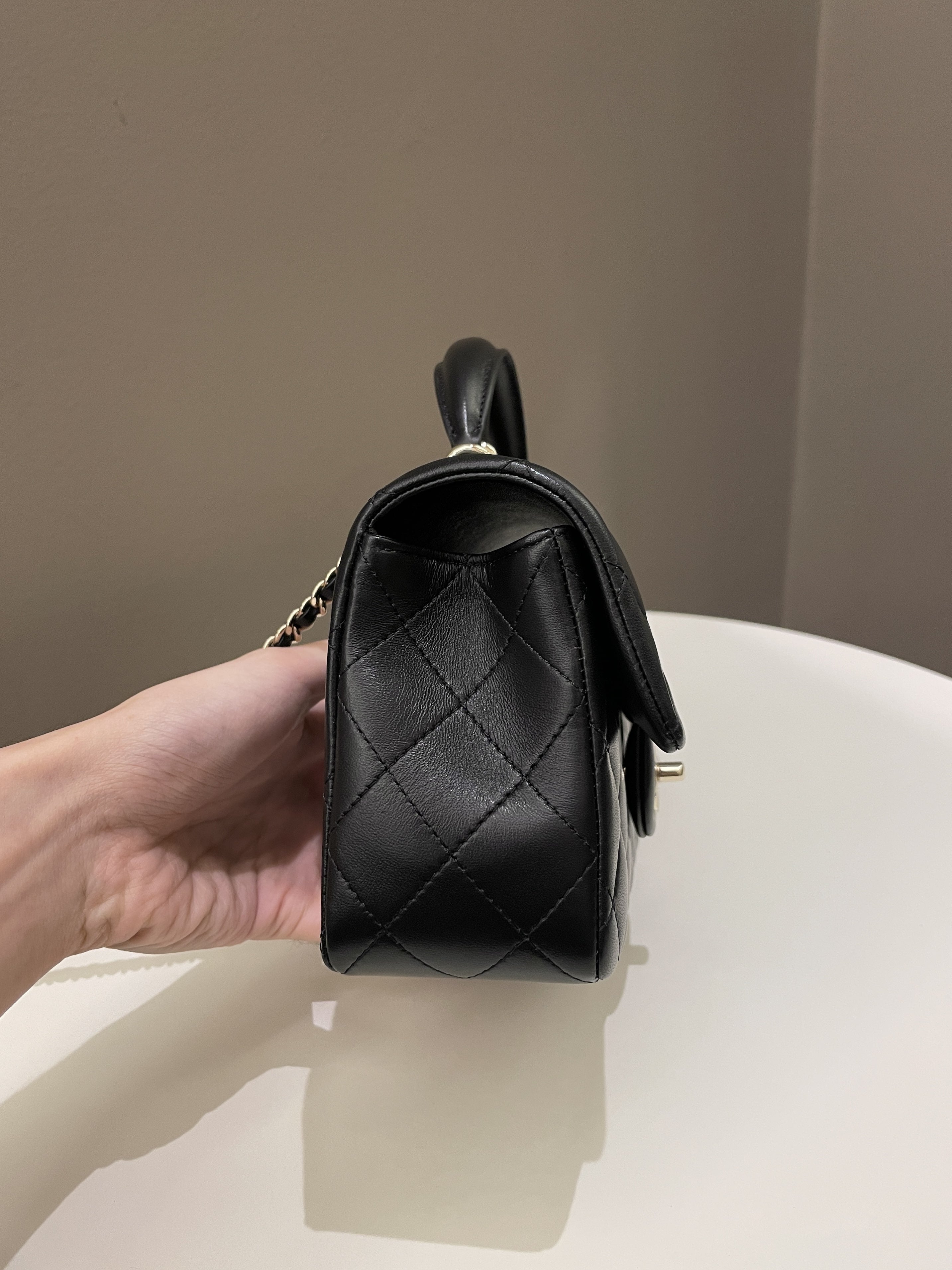 Chanel Quilted Top Handle Mini Rectangular Black Lambskin