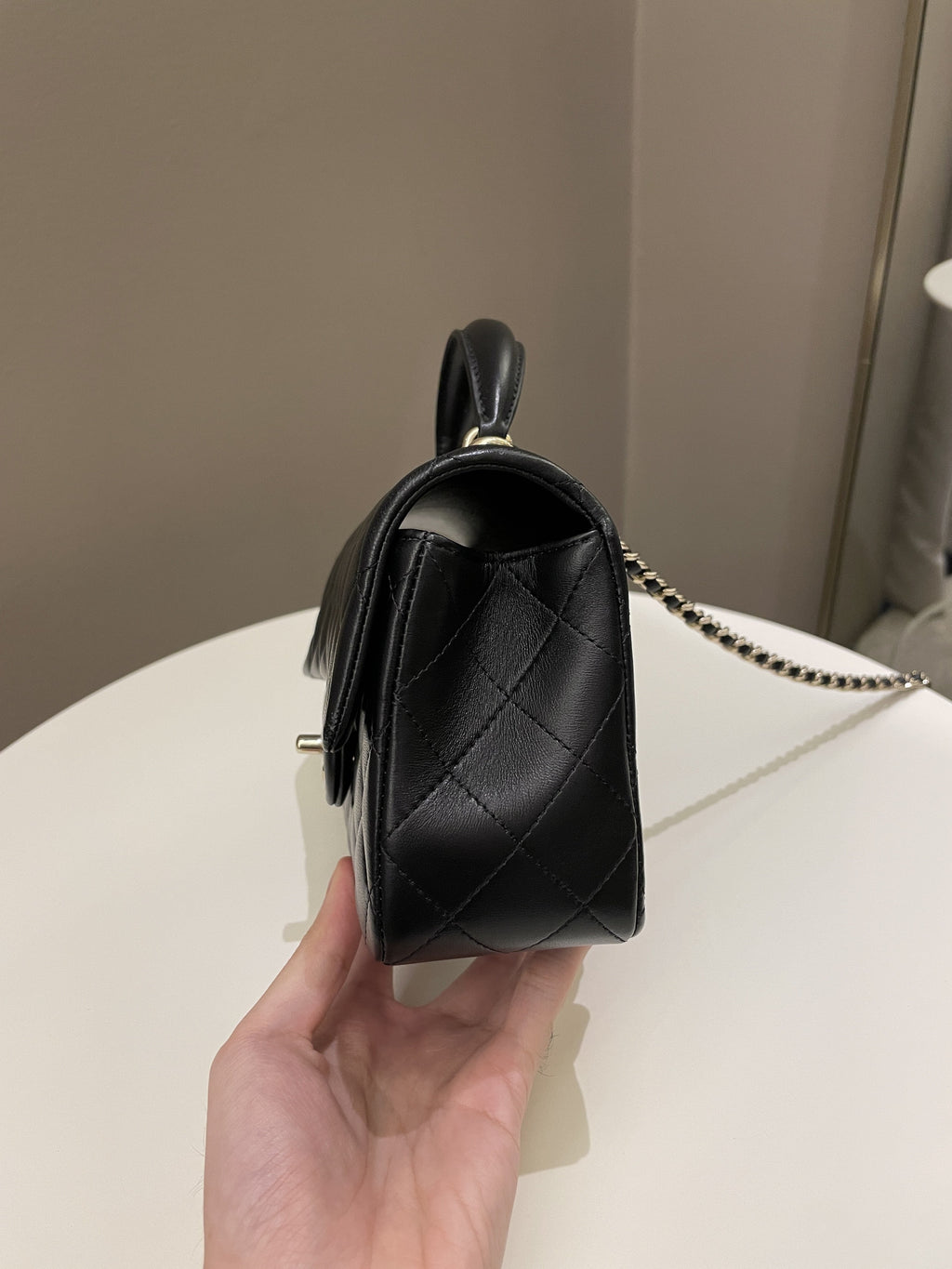 Chanel Quilted Top Handle Mini Rectangular Black Lambskin