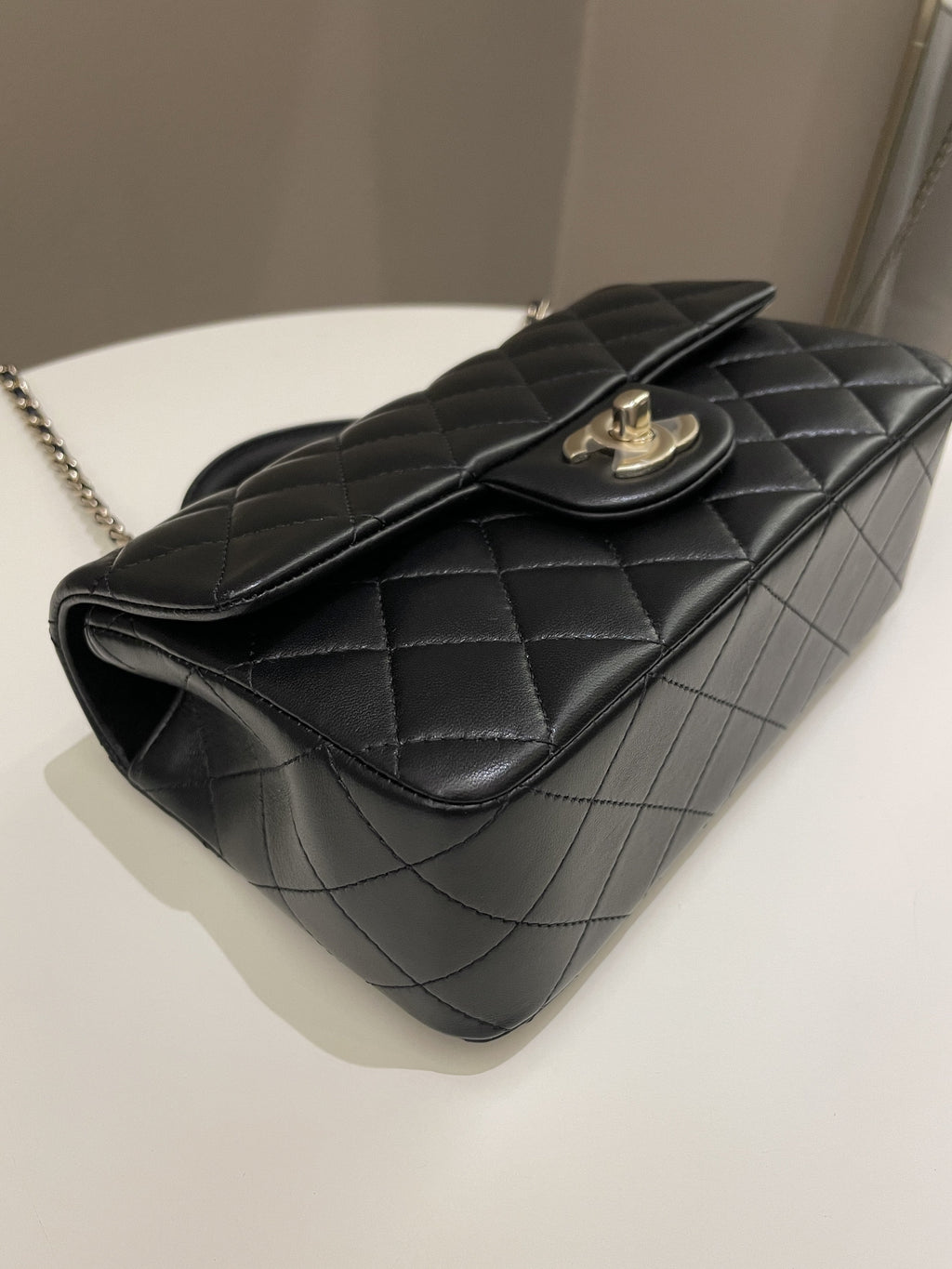 Chanel Quilted Top Handle Mini Rectangular Black Lambskin