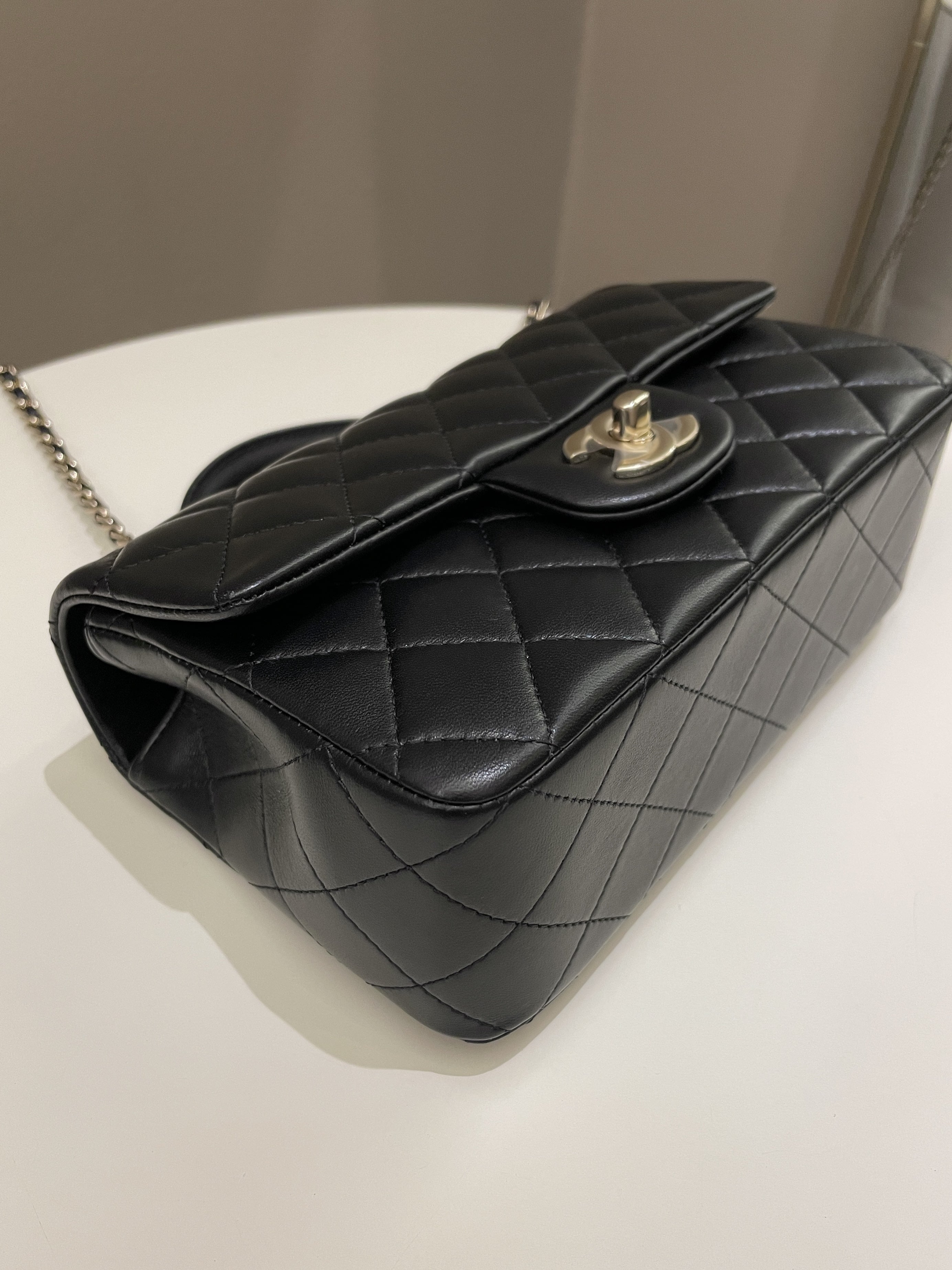 Chanel Quilted Top Handle Mini Rectangular Black Lambskin