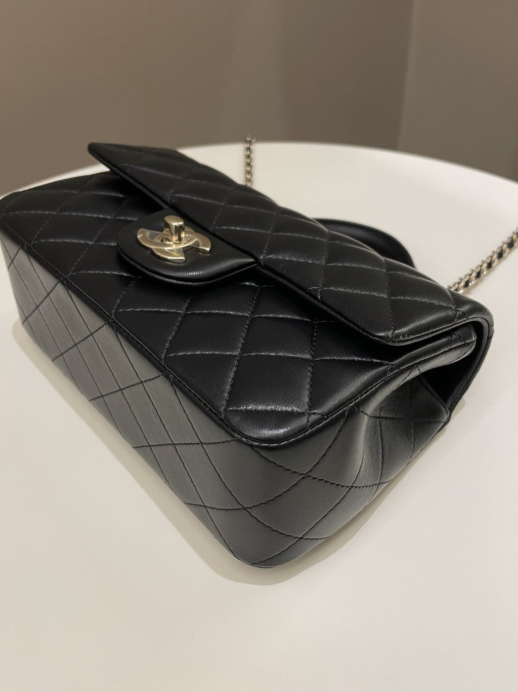 Chanel Quilted Top Handle Mini Rectangular Black Lambskin