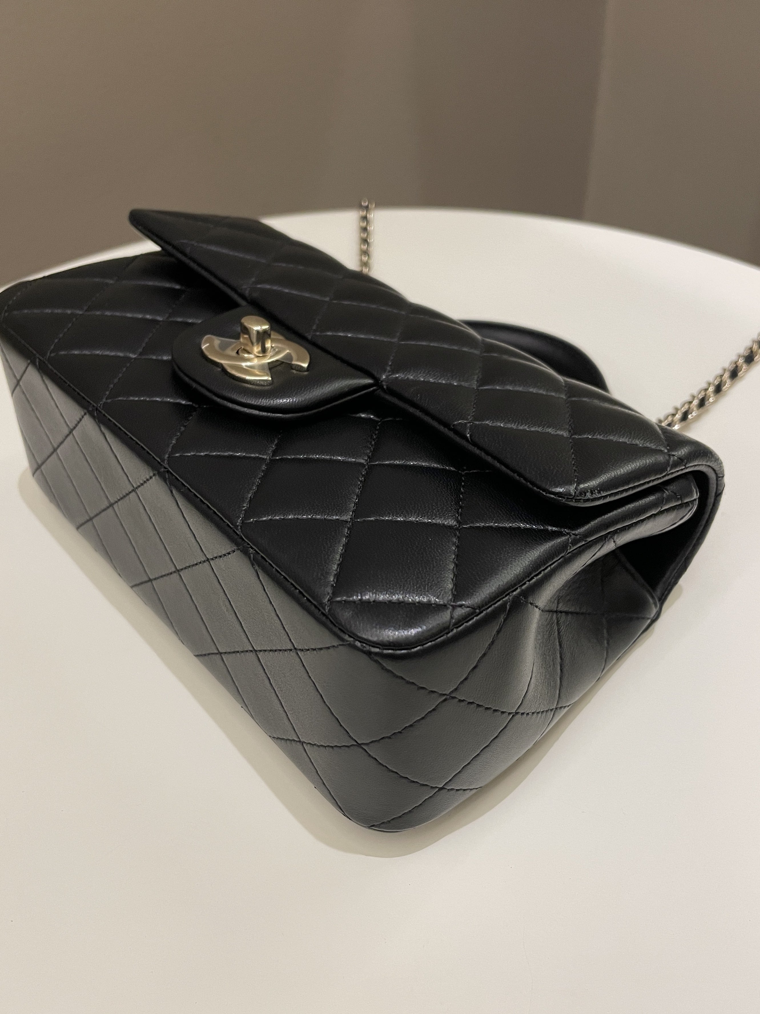 Chanel Quilted Top Handle Mini Rectangular Black Lambskin