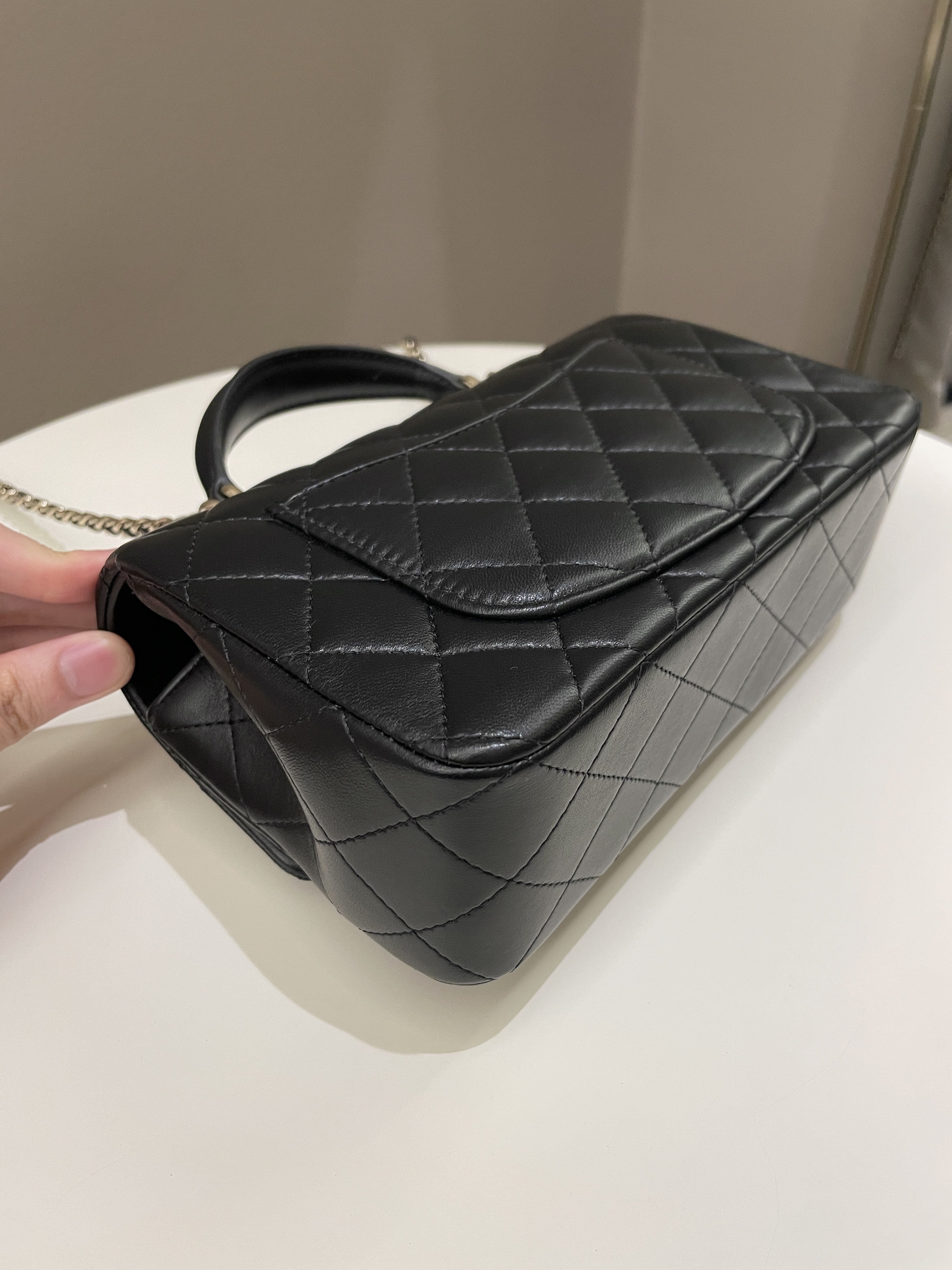 Chanel Quilted Top Handle Mini Rectangular Black Lambskin