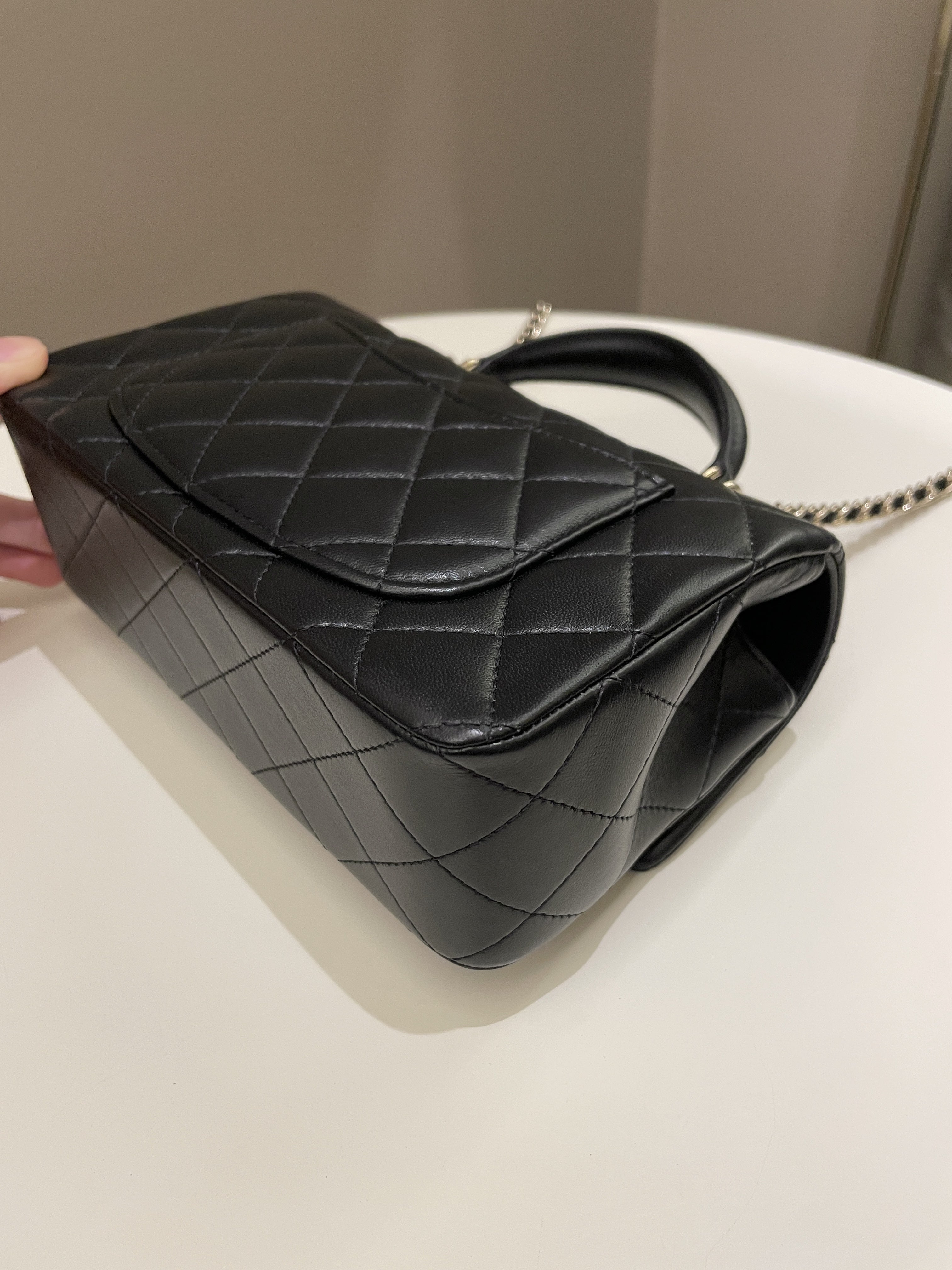 Chanel Quilted Top Handle Mini Rectangular Black Lambskin