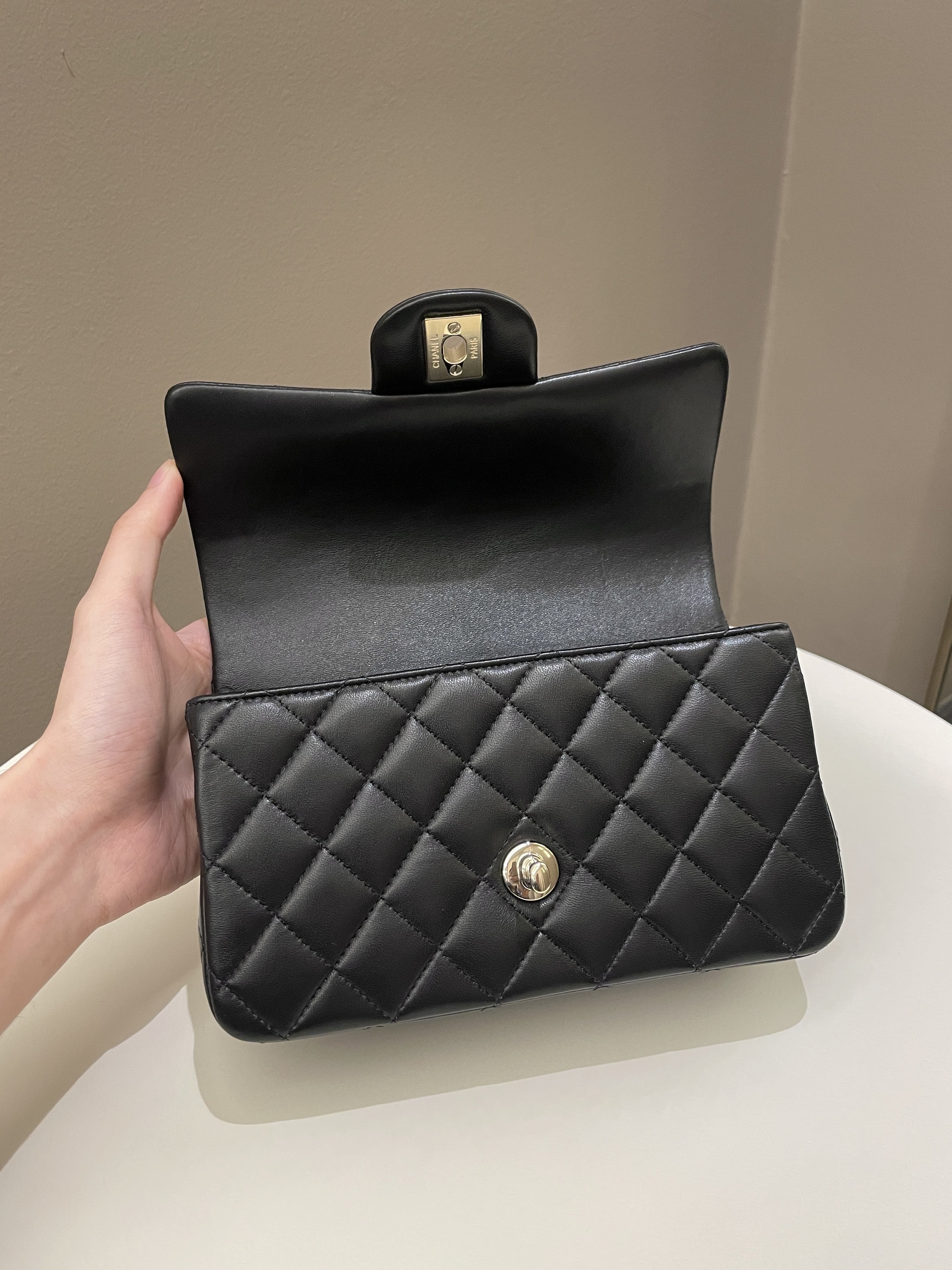 Chanel Quilted Top Handle Mini Rectangular Black Lambskin