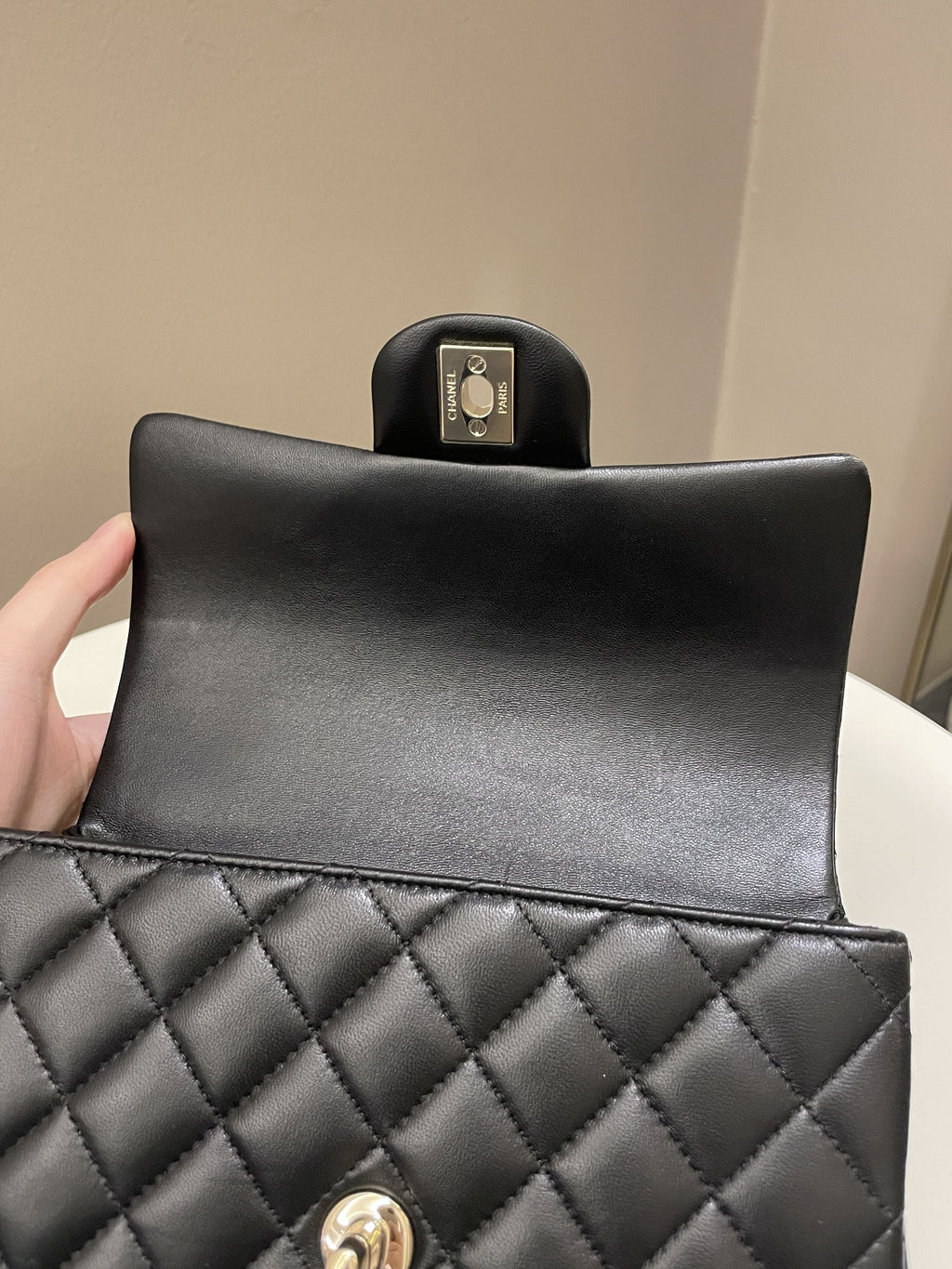 Chanel Quilted Top Handle Mini Rectangular Black Lambskin