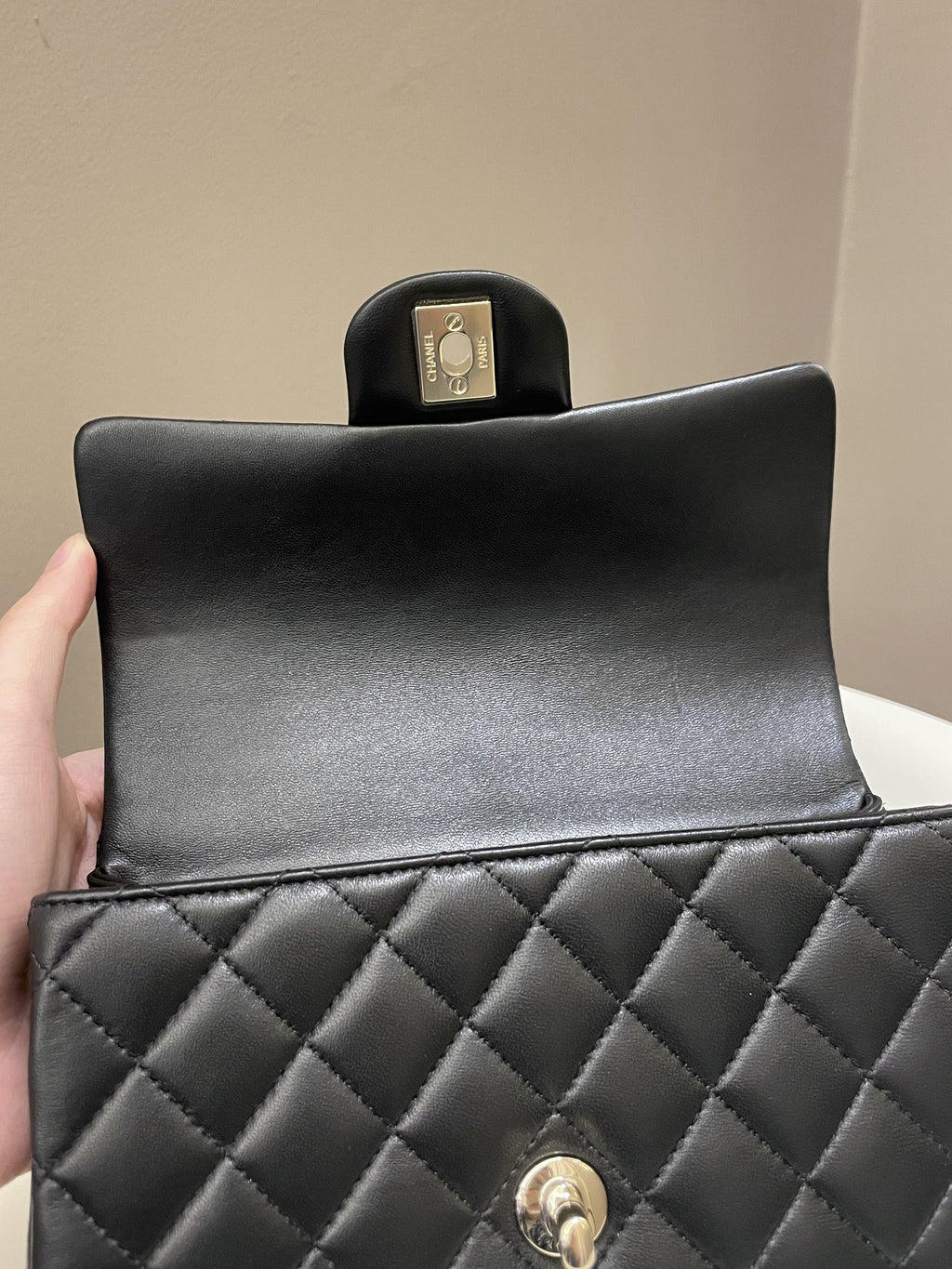 Chanel Quilted Top Handle Mini Rectangular Black Lambskin