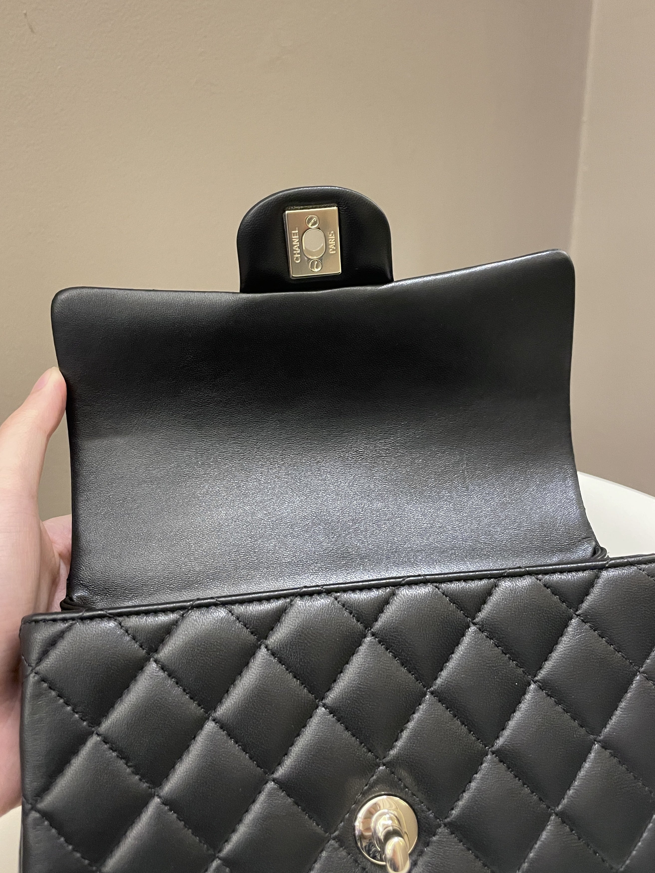Chanel Quilted Top Handle Mini Rectangular Black Lambskin