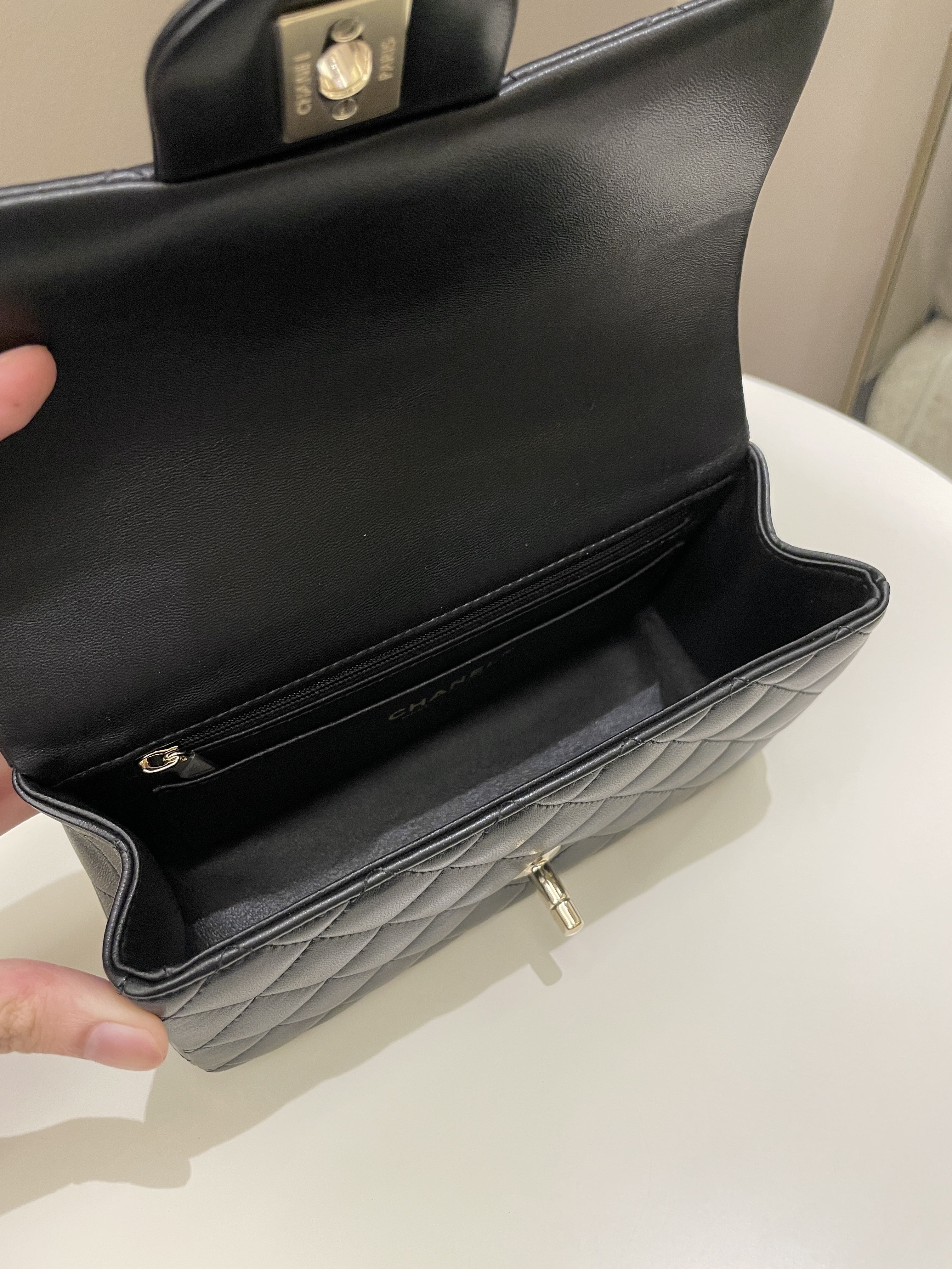 Chanel Quilted Top Handle Mini Rectangular Black Lambskin