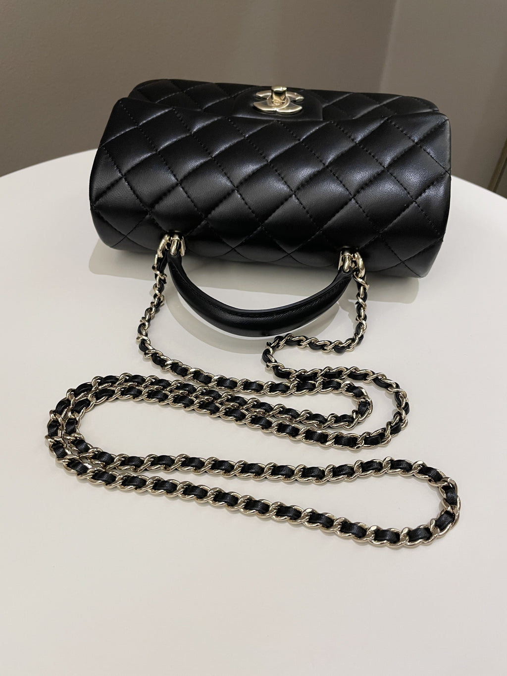 Chanel Quilted Top Handle Mini Rectangular Black Lambskin