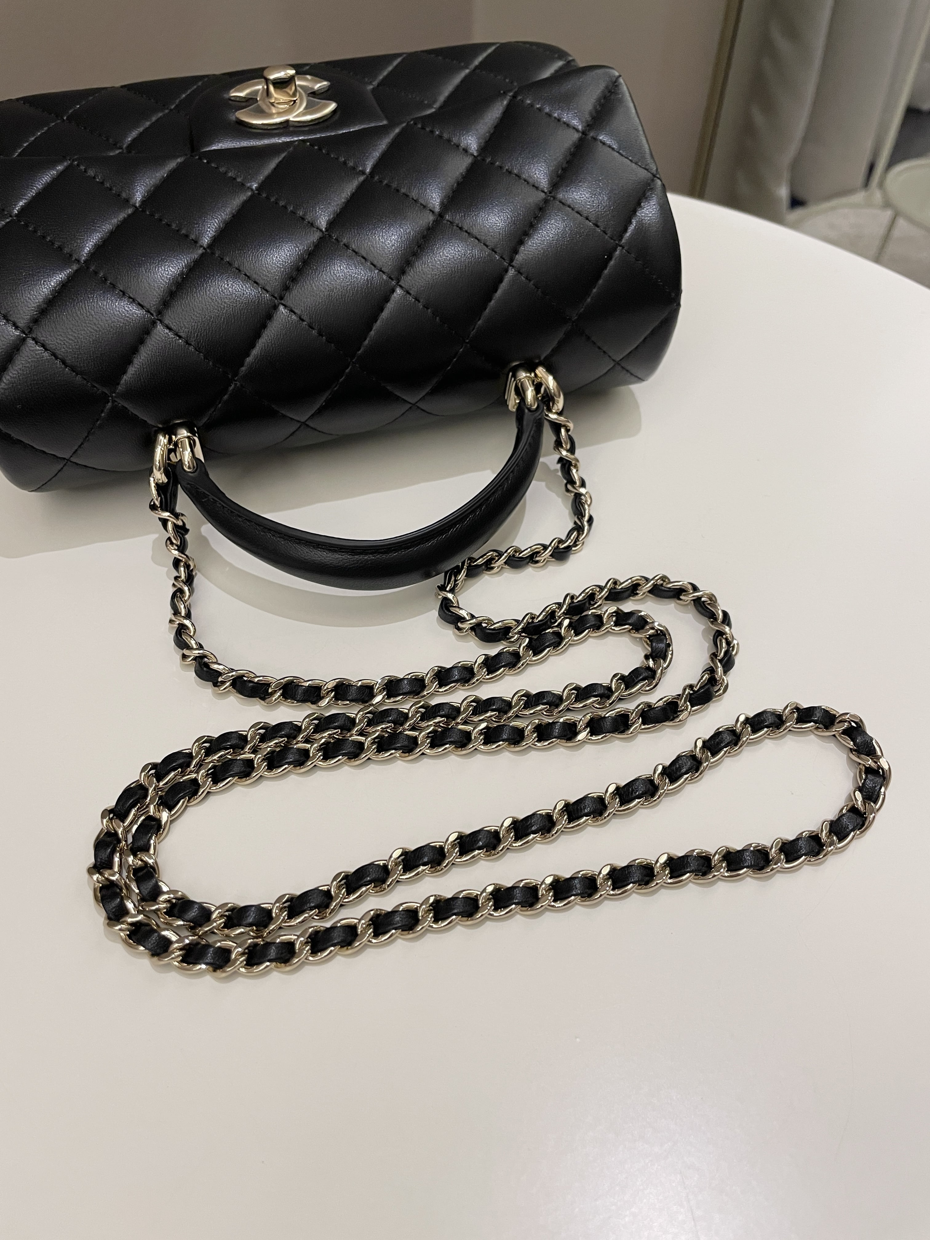 Chanel Quilted Top Handle Mini Rectangular Black Lambskin