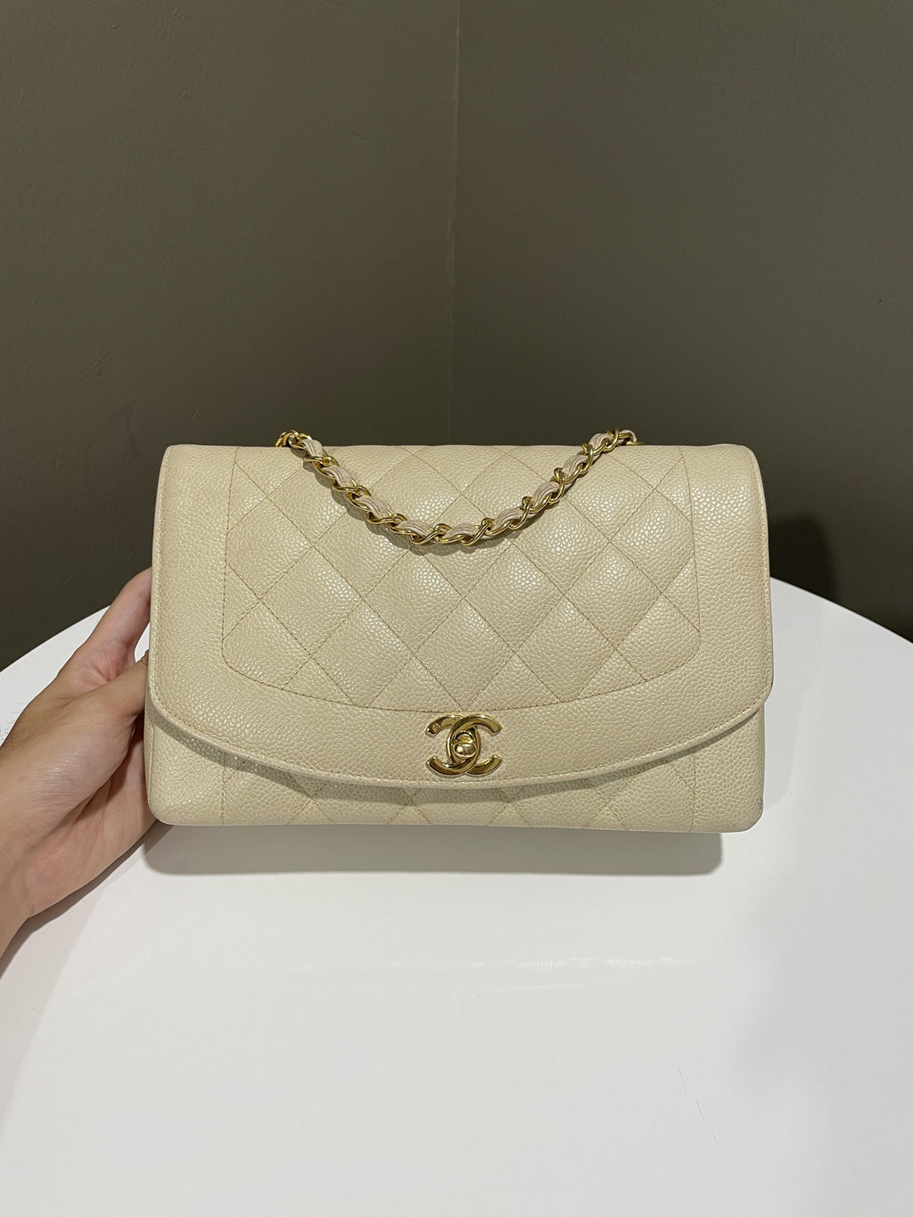 Chanel Vintage Quilted Diana Flap Bag Light Beige