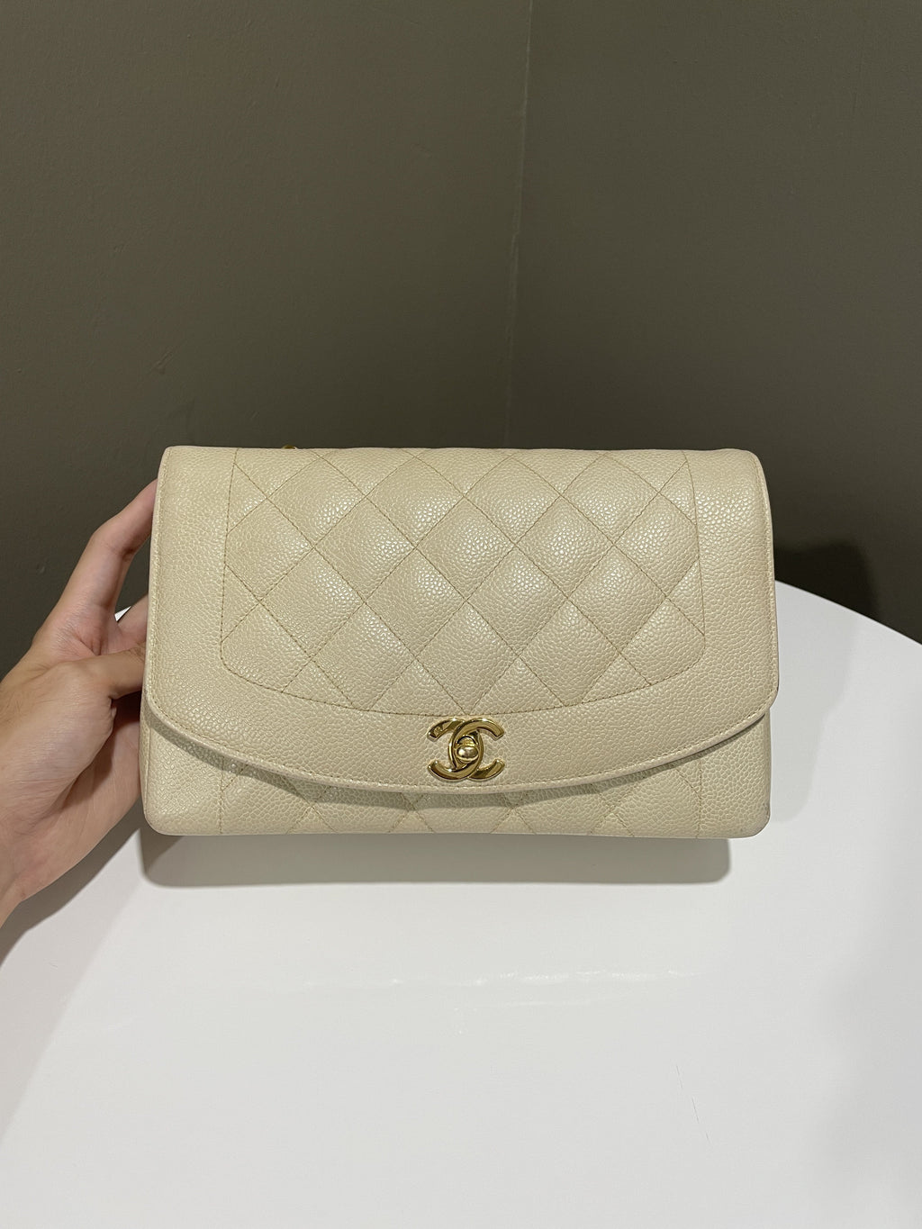 Chanel Vintage Quilted Diana Flap Bag Light Beige