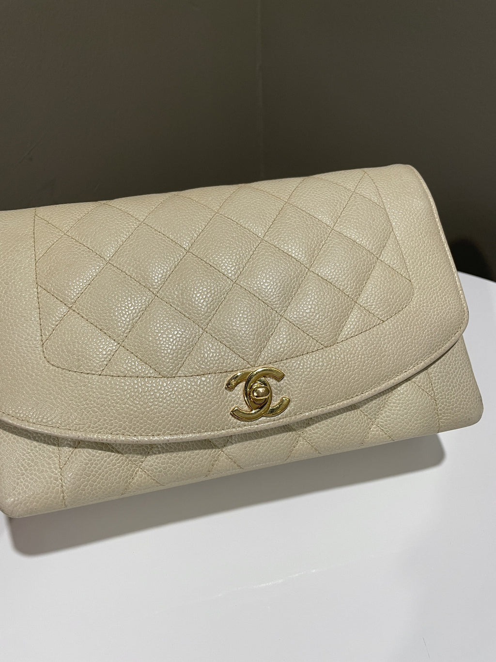 Chanel Vintage Quilted Diana Flap Bag Light Beige