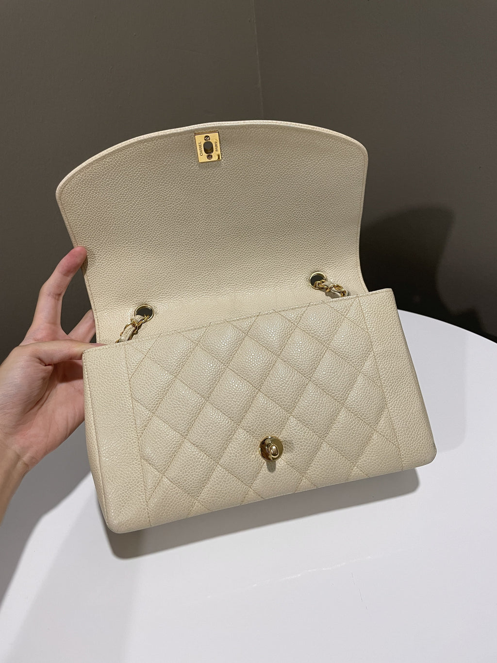 Chanel Vintage Quilted Diana Flap Bag Light Beige