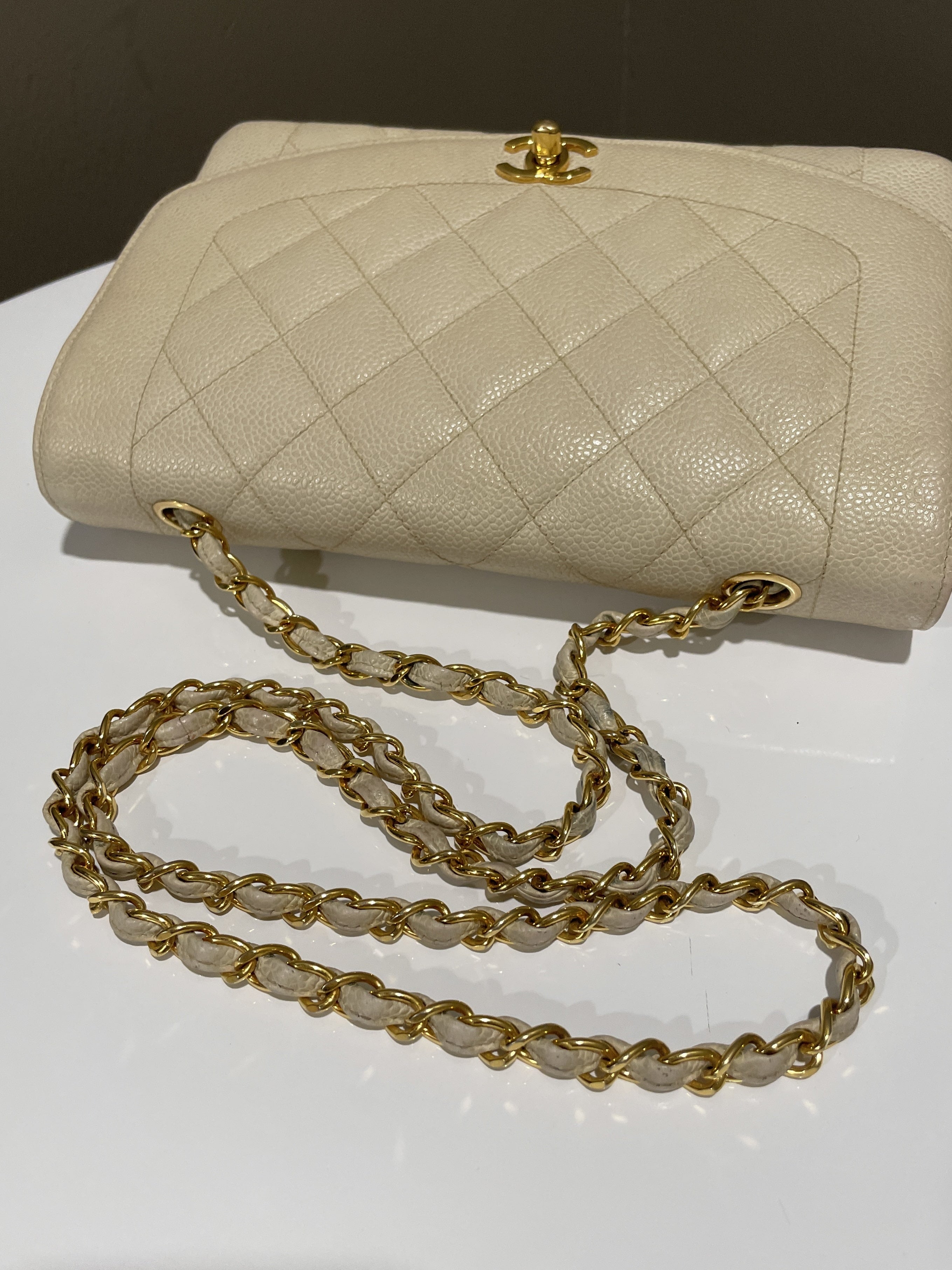 Chanel Vintage Quilted Diana Flap Bag Light Beige