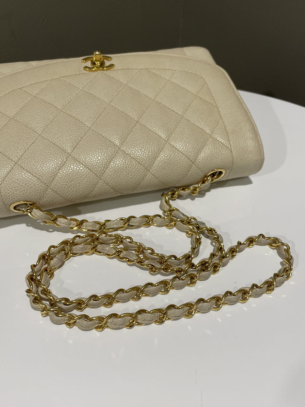 Chanel Vintage Quilted Diana Flap Bag Light Beige
