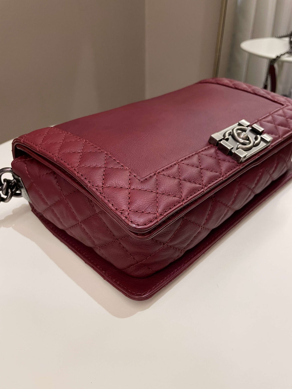 Chanel Boy Reverso Burgundy Calfskin