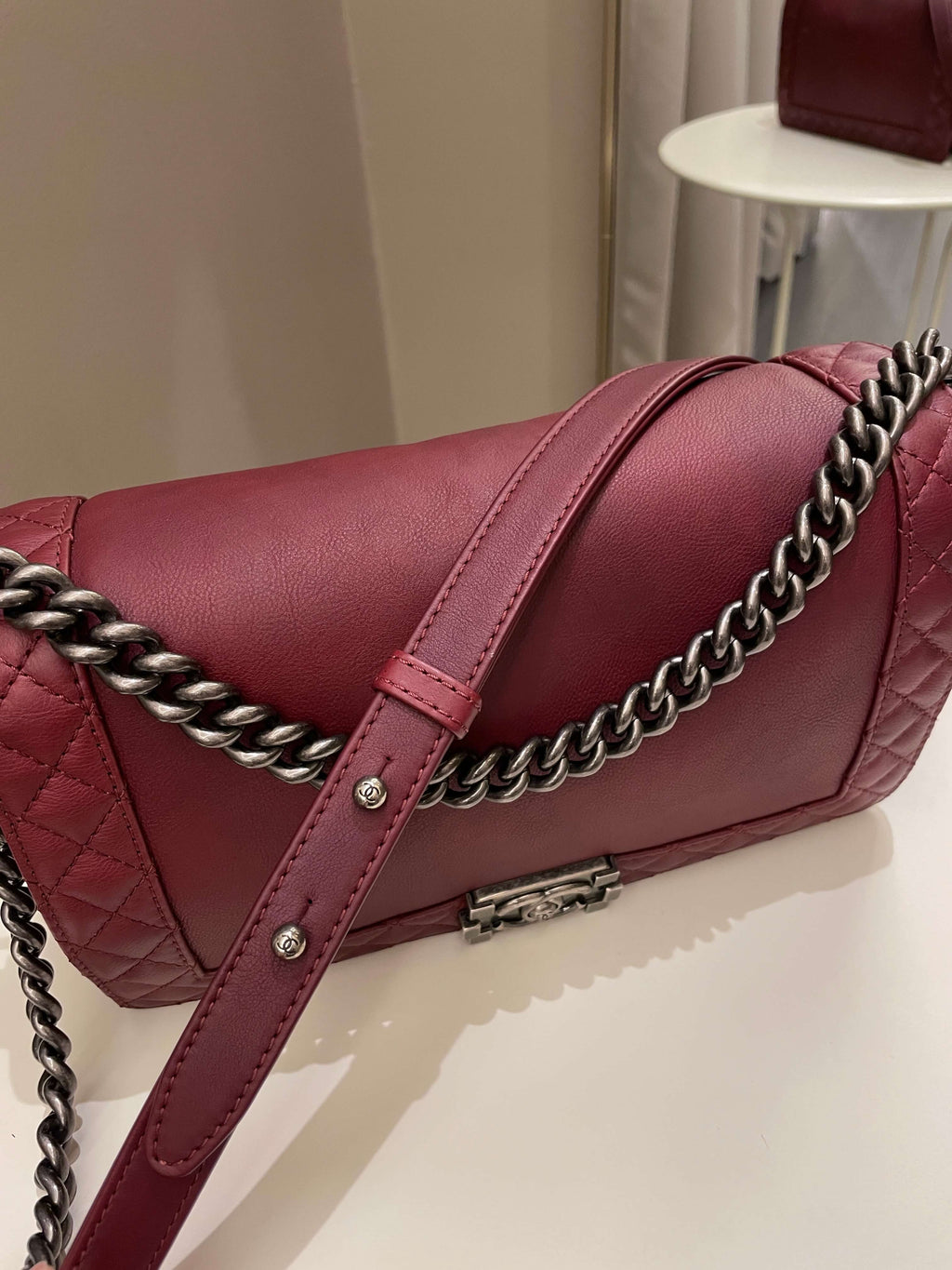 Chanel Boy Reverso Burgundy Calfskin