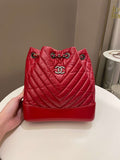 Chanel Chevron Gabrielle Backpack Red Aged Calfskin