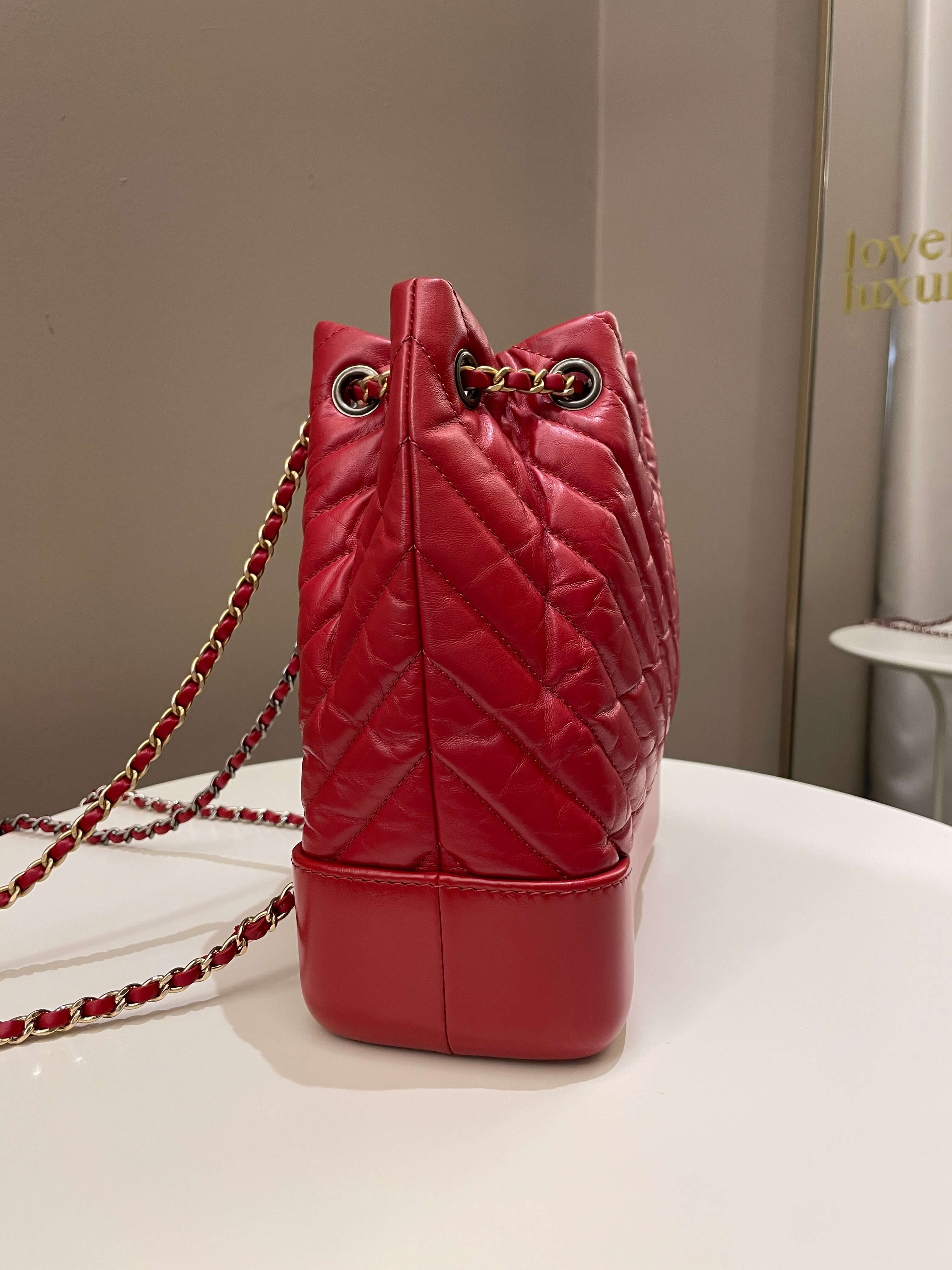 Chanel Chevron Gabrielle Backpack Red Aged Calfskin