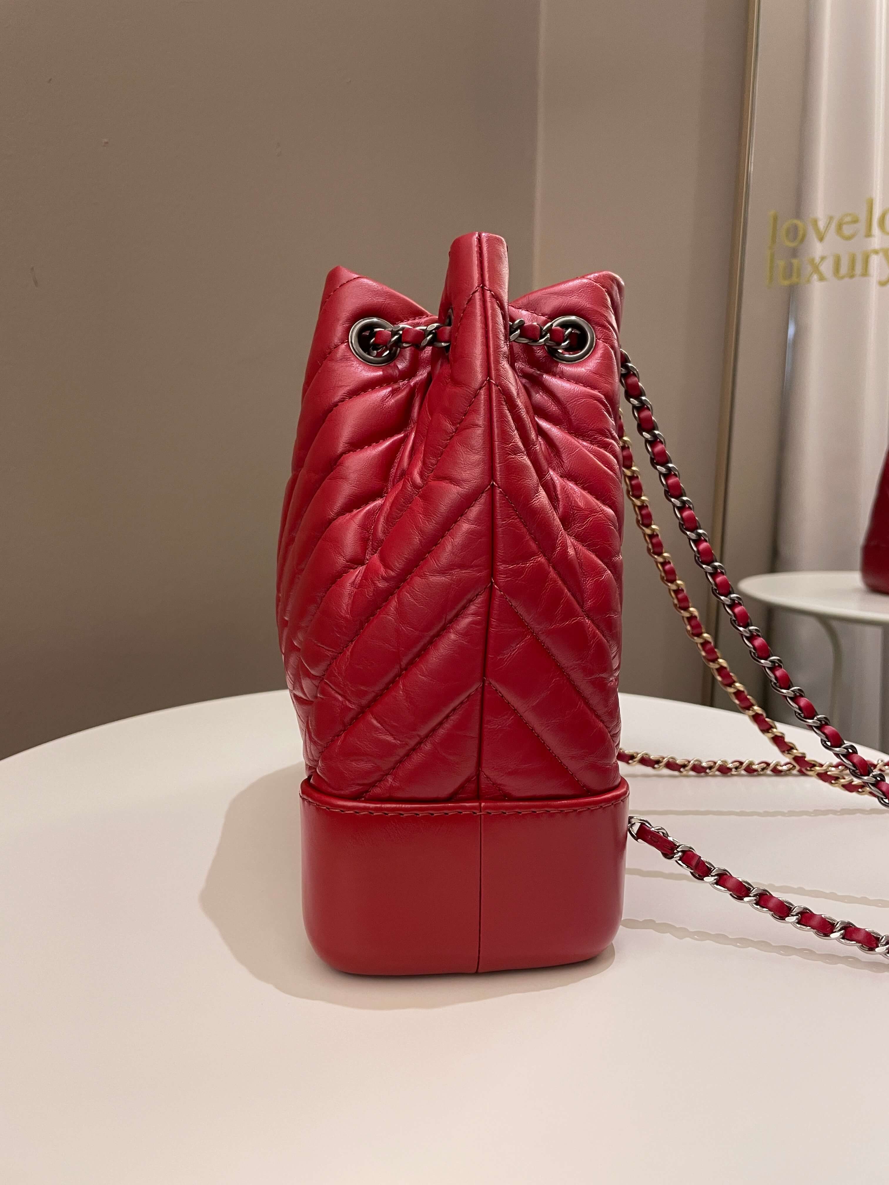 Chanel Chevron Gabrielle Backpack Red Aged Calfskin