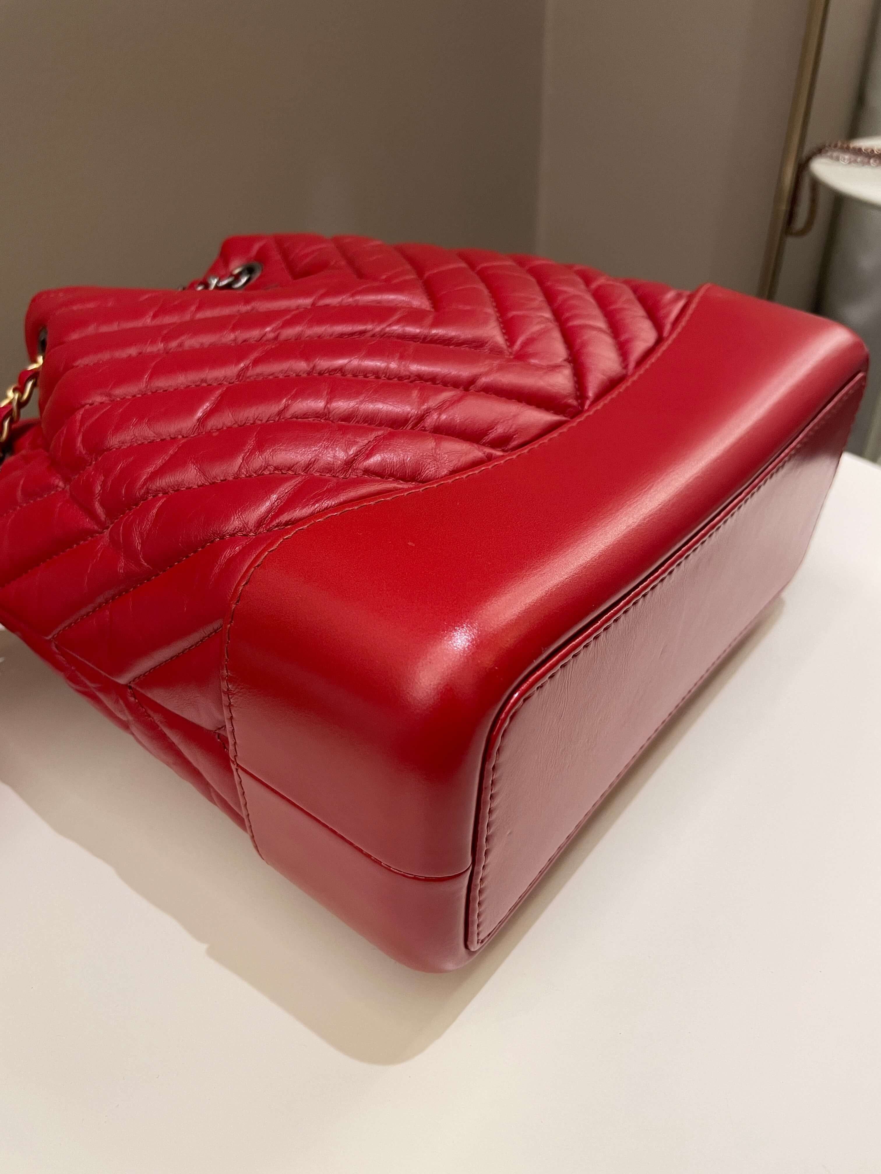 Chanel Chevron Gabrielle Backpack Red Aged Calfskin
