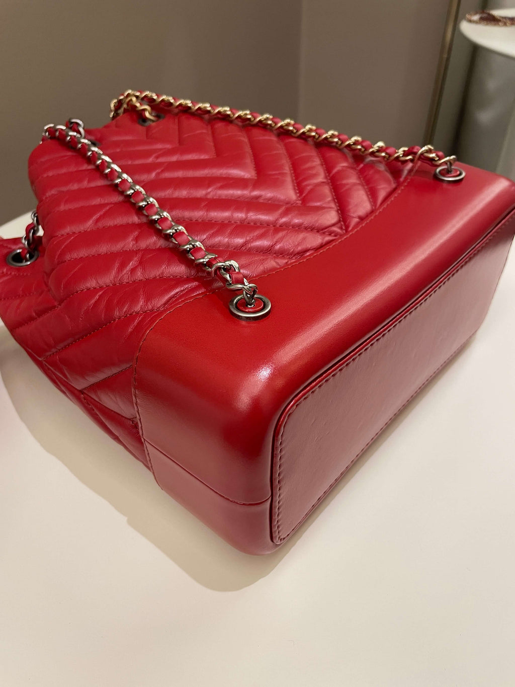 Chanel Chevron Gabrielle Backpack Red Aged Calfskin