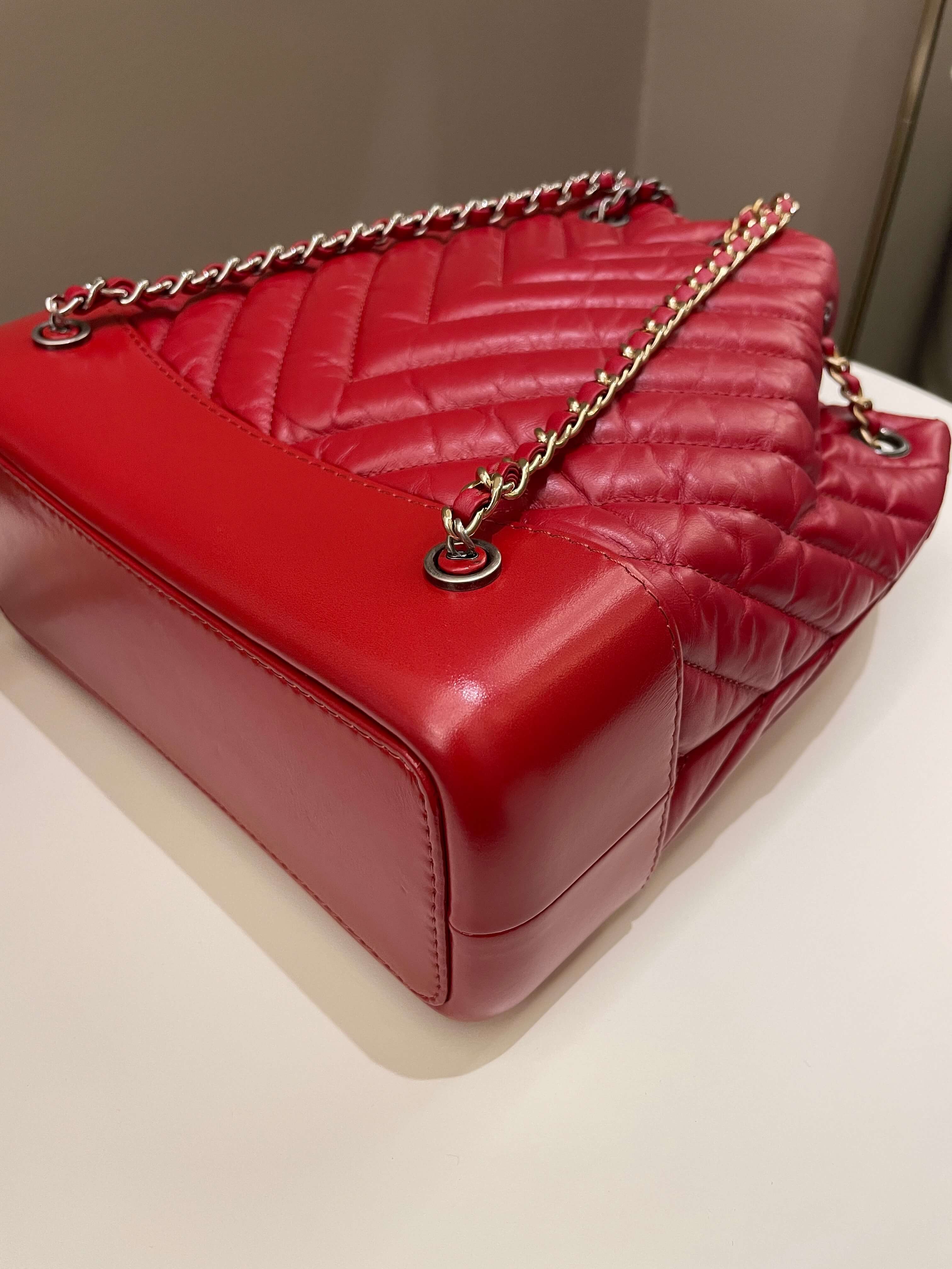 Chanel Chevron Gabrielle Backpack Red Aged Calfskin