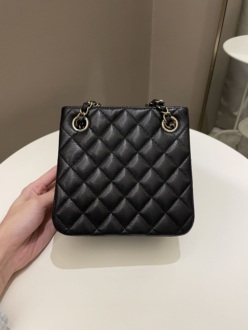Chanel Quilted Cc Bucket Bag Black Caviar