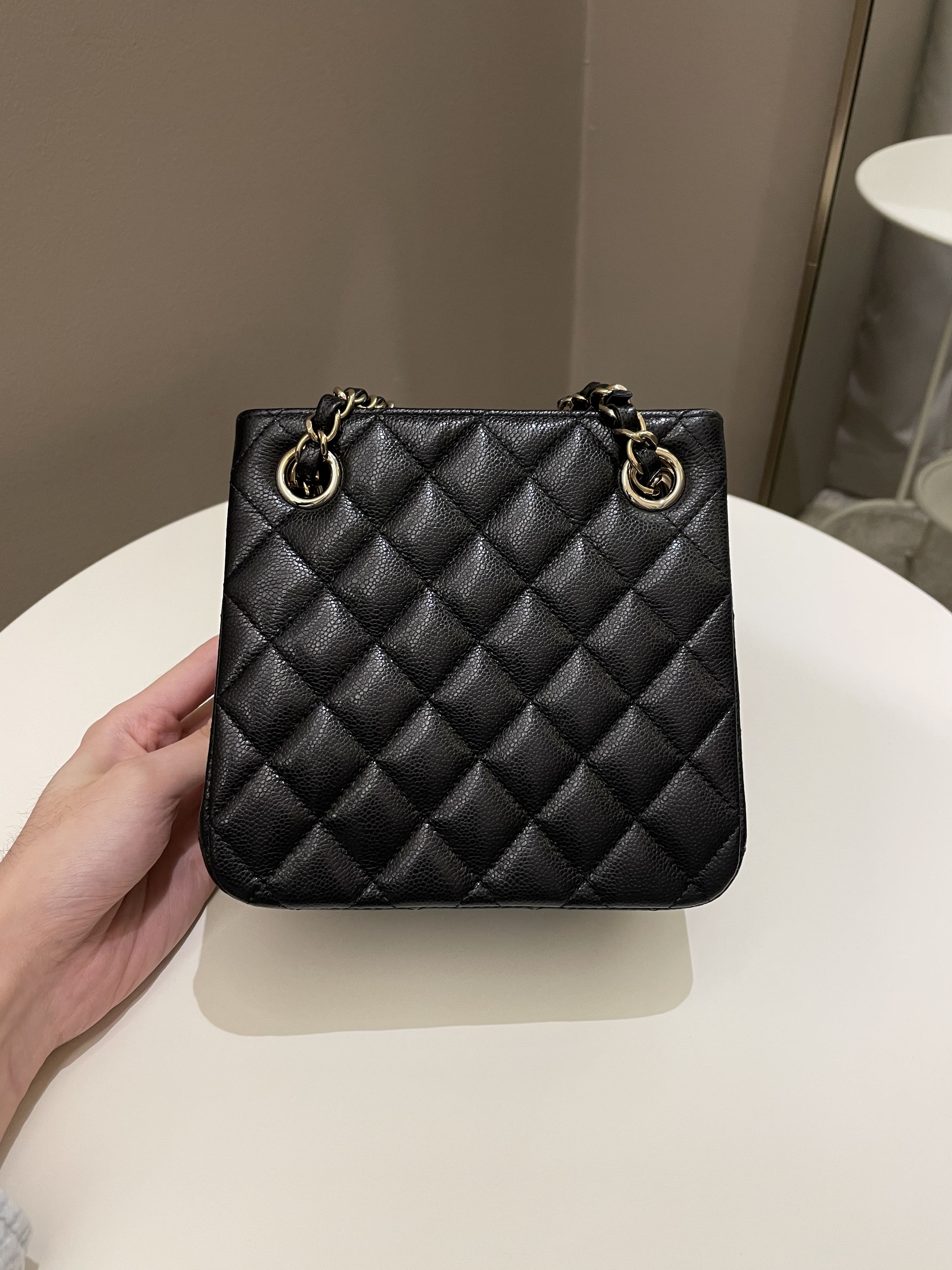 Chanel Quilted Cc Bucket Bag Black Caviar