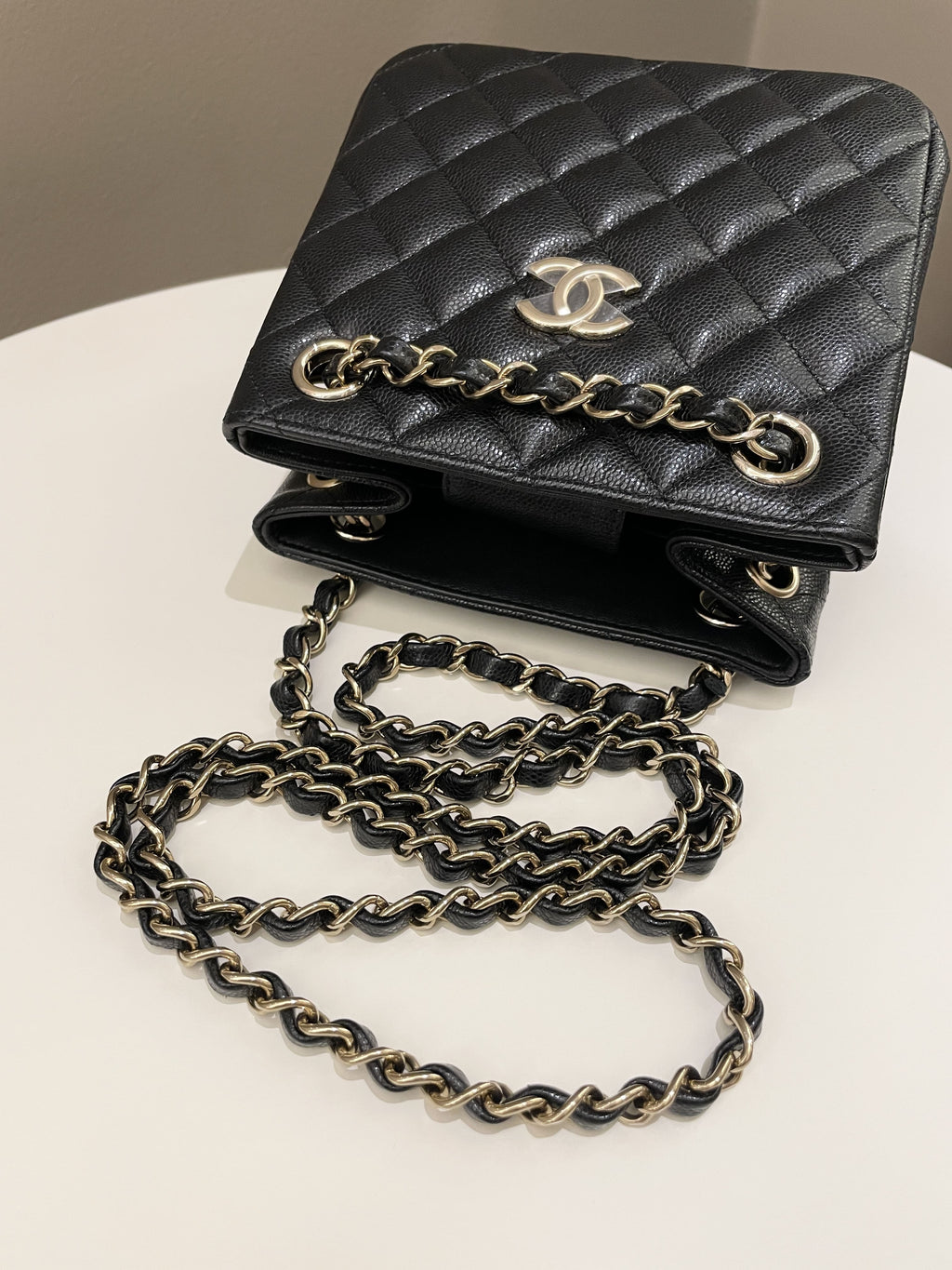 Chanel Quilted Cc Bucket Bag Black Caviar