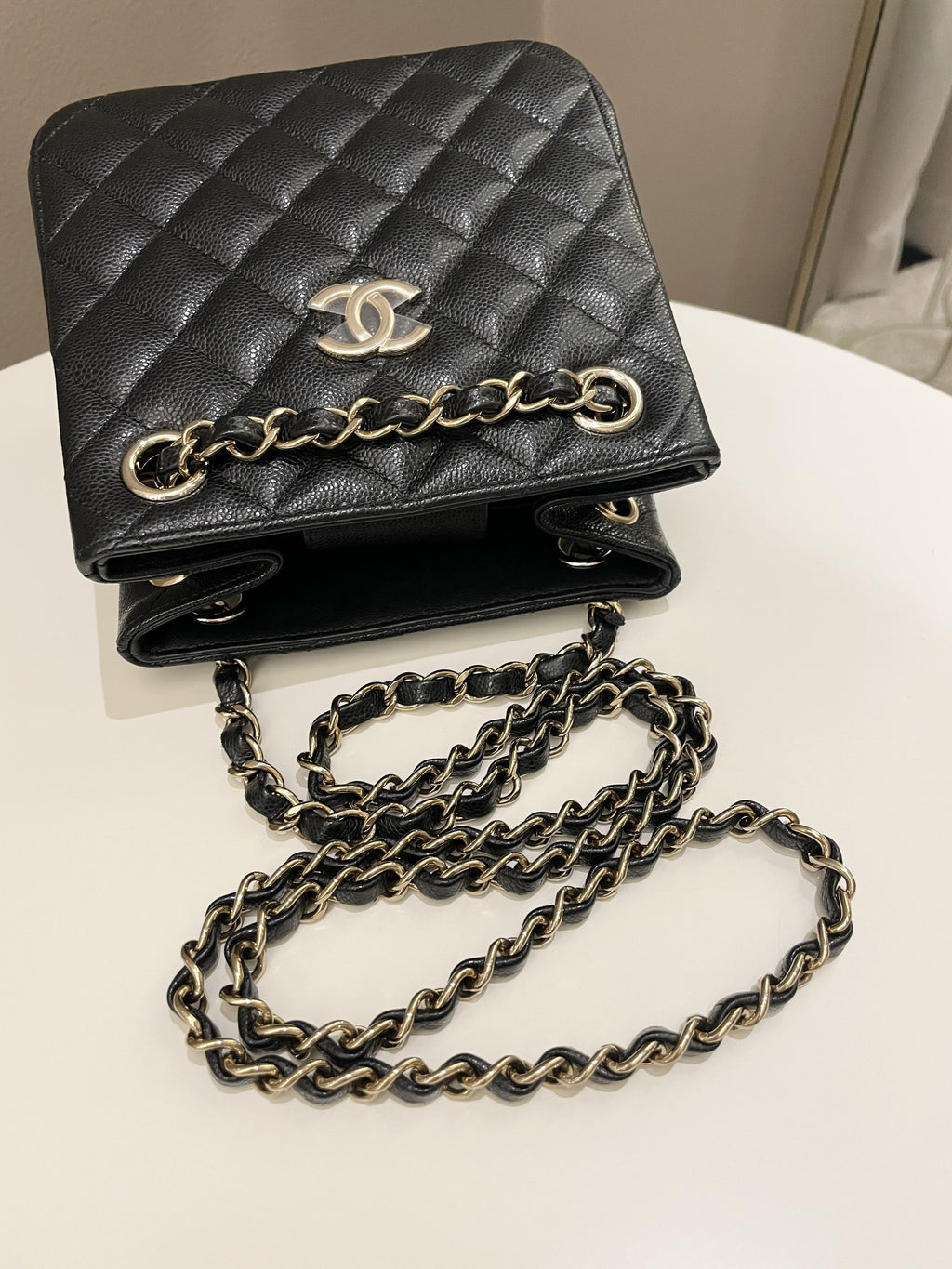 Chanel Quilted Cc Bucket Bag Black Caviar
