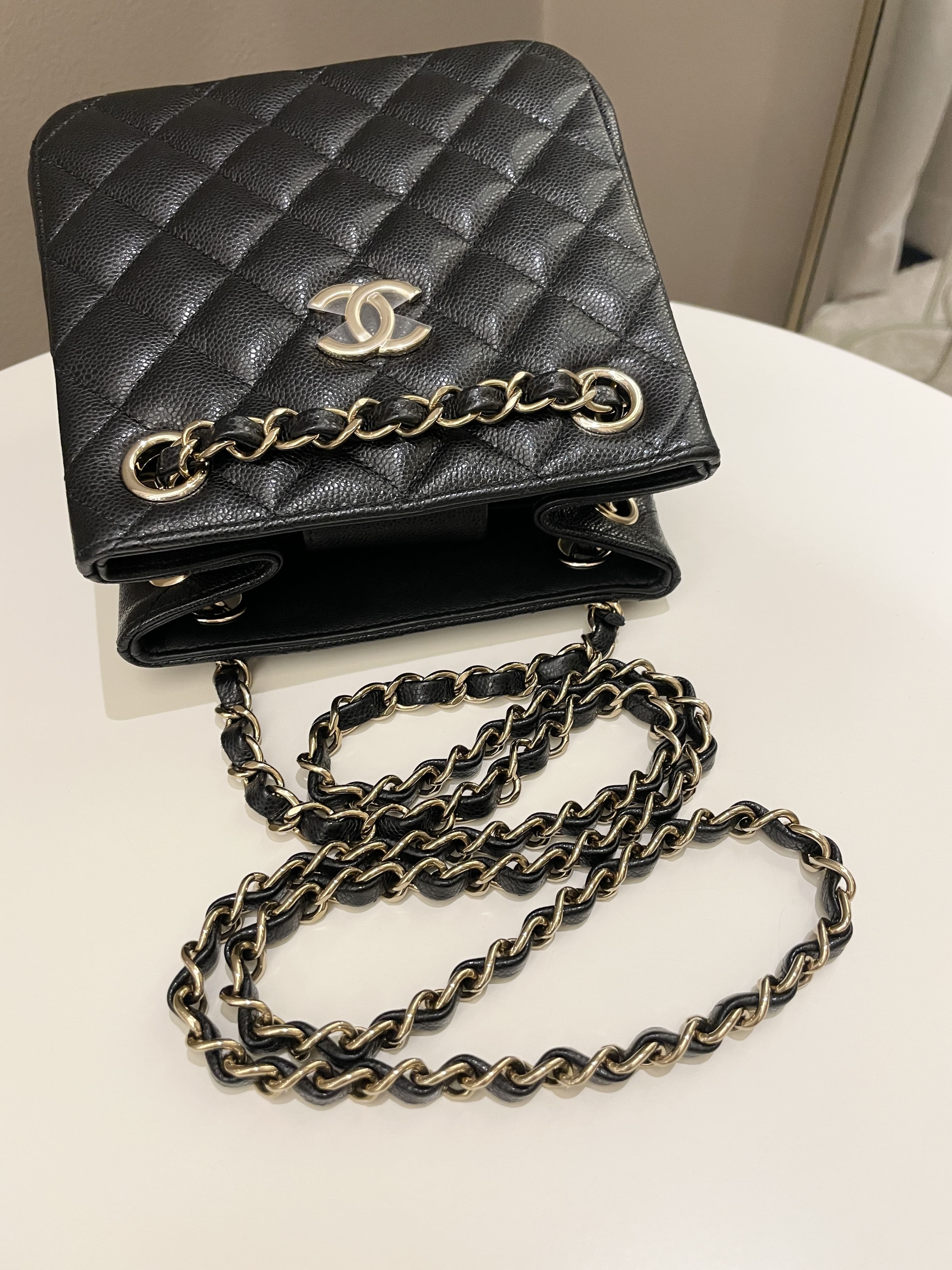 Chanel Quilted Cc Bucket Bag Black Caviar
